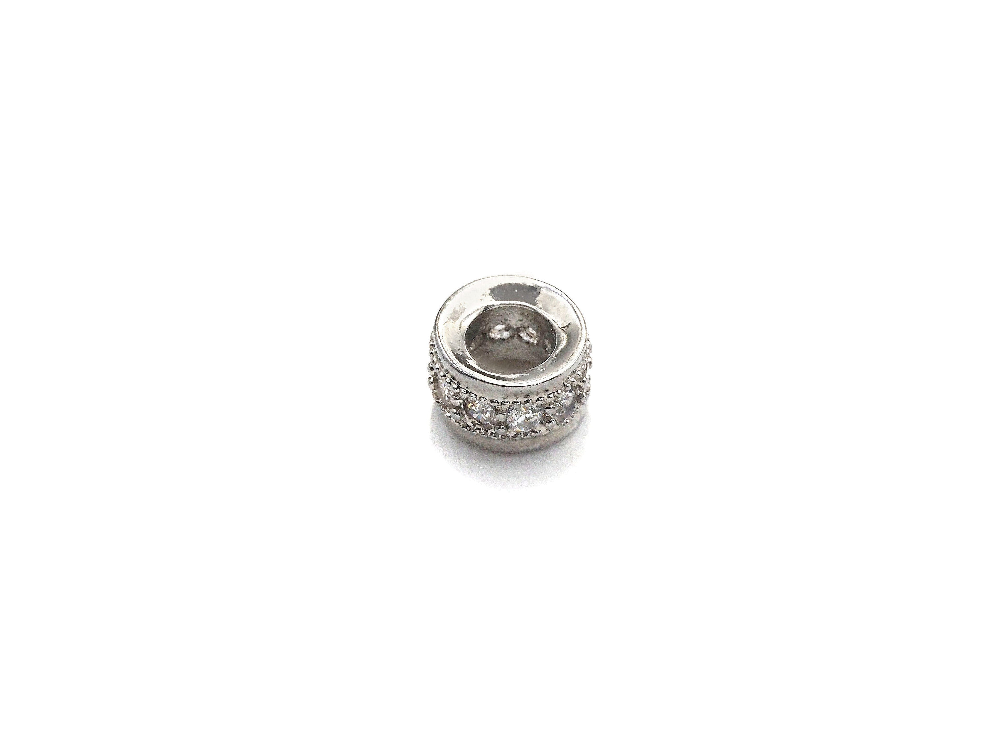 Big Hole CZ Pave beads, Cubic Zirconia Spacer Beads, European Large hole Bead, 4x6mm, sku#Z886