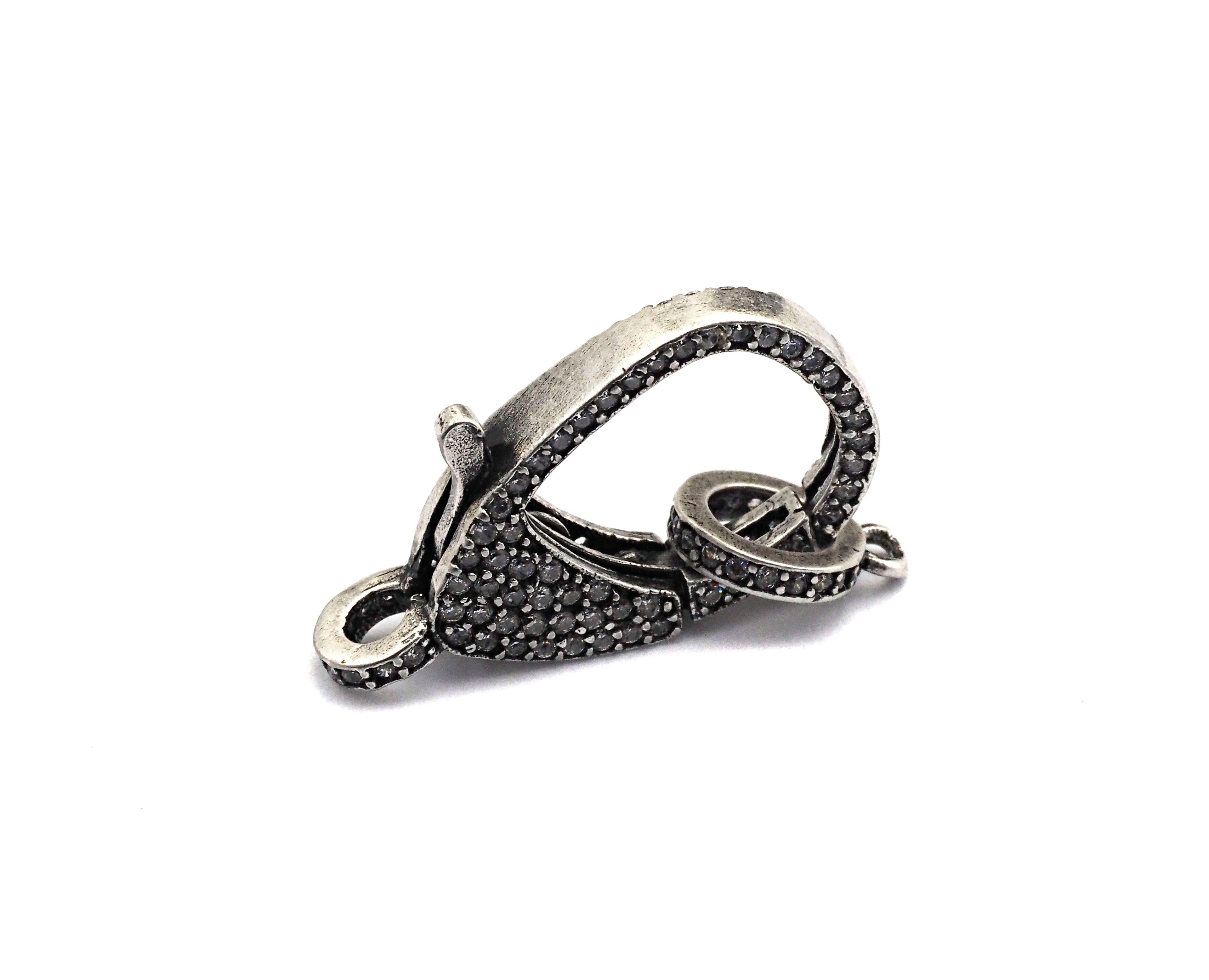 CZ Micro Pave Teardrop Lobster Claw Clasp, Antique Silver Plated Cubic Zirconia Clasp, 12x23mm,sku#H174