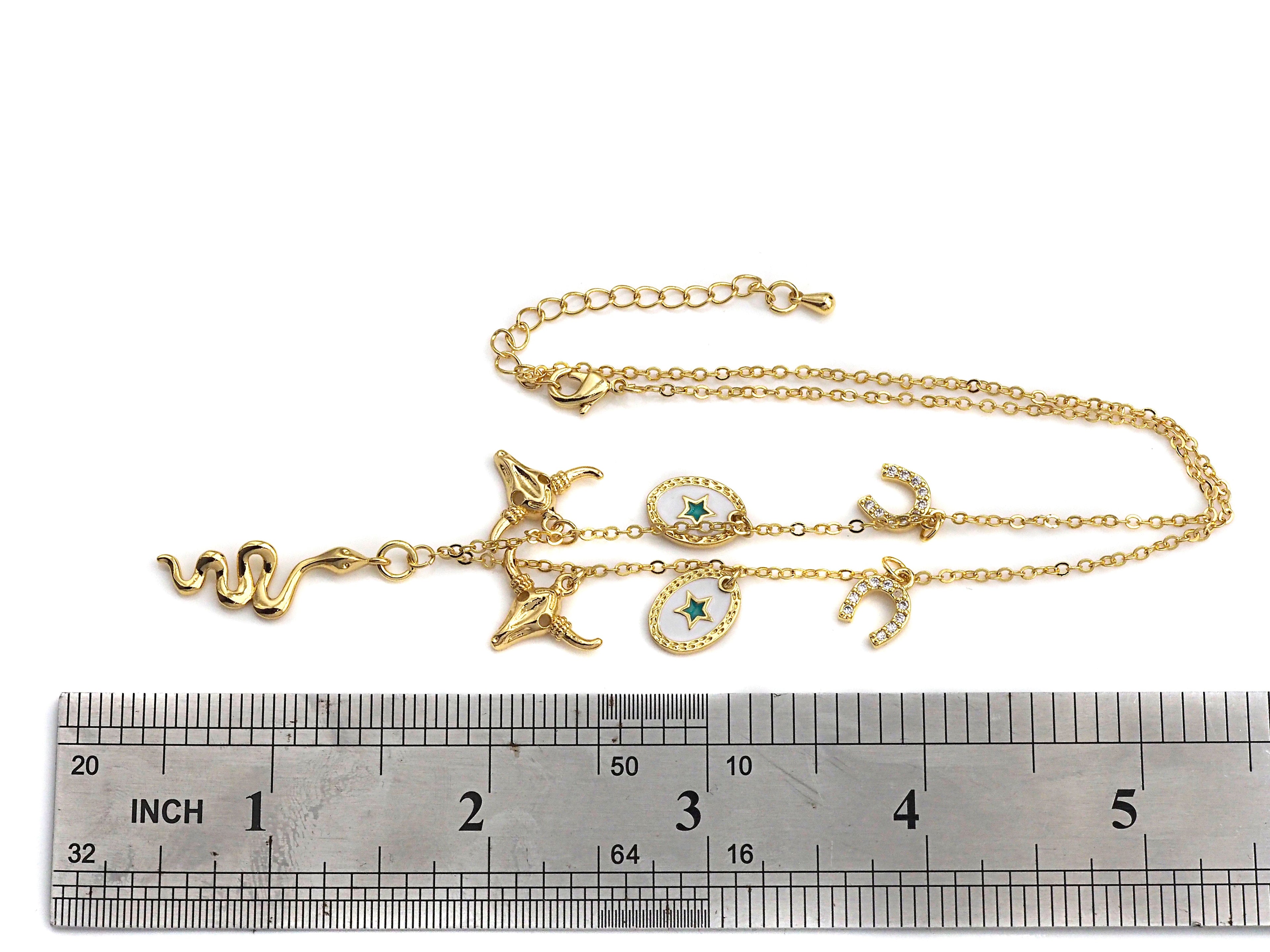 Gold Necklace with Snake Star Horse Shoe Charm, sku#z707