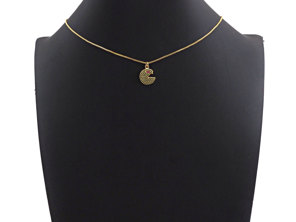 CZ Micro Pave Cobalt/Fuchsia/Green Pac-Man Pendant, CZ Pave Pac-Man Face Pendant, sku#F1142C