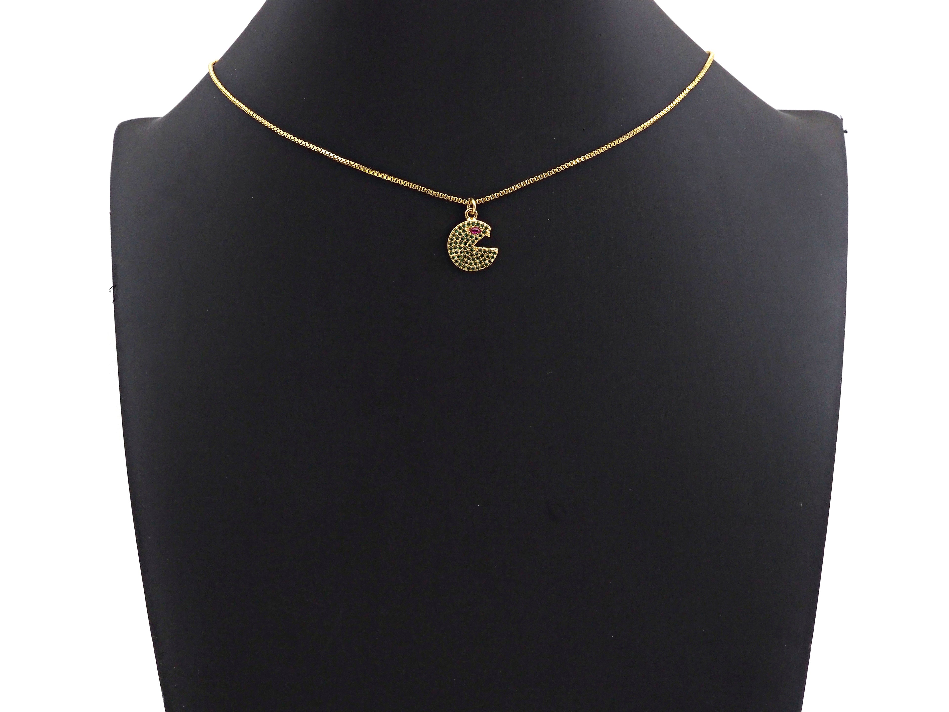CZ Micro Pave Cobalt/Fuchsia/Green Pac-Man Pendant, CZ Pave Pac-Man Face Pendant, sku#F1142C