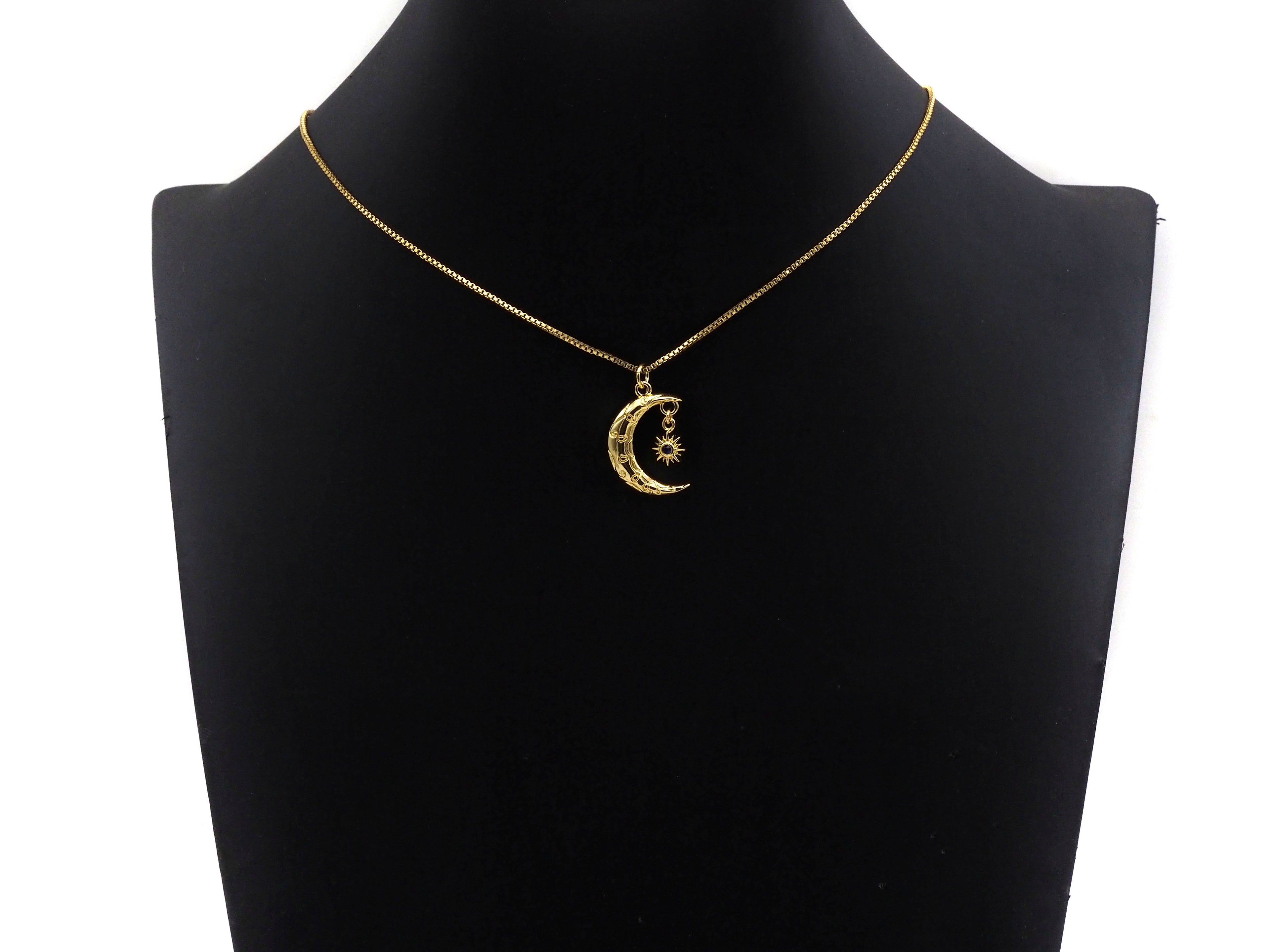 Cobalt CZ Micro Pave Cresent Moon With North Star Shape Pendant Charm, Cubic Zirconia Moon Charm,15x22mm,Sku#LK158