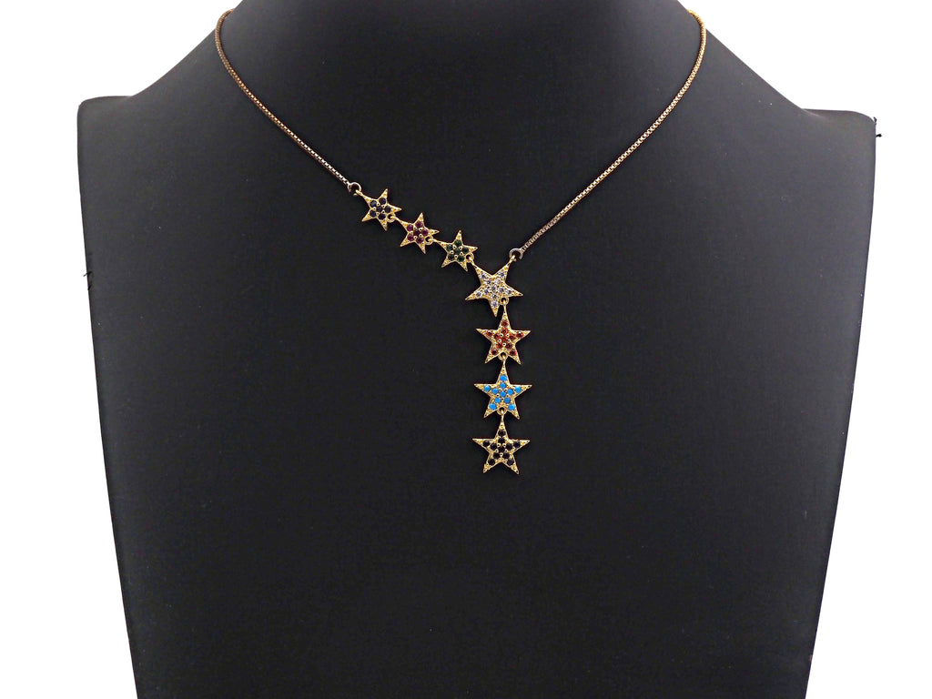 Colorful CZ Micro Pave String Five Star Pendant/Charm Bracelet Necklace Cubic Zirconia  Heart Pendant Charm, 16x87mm,sku#Z673