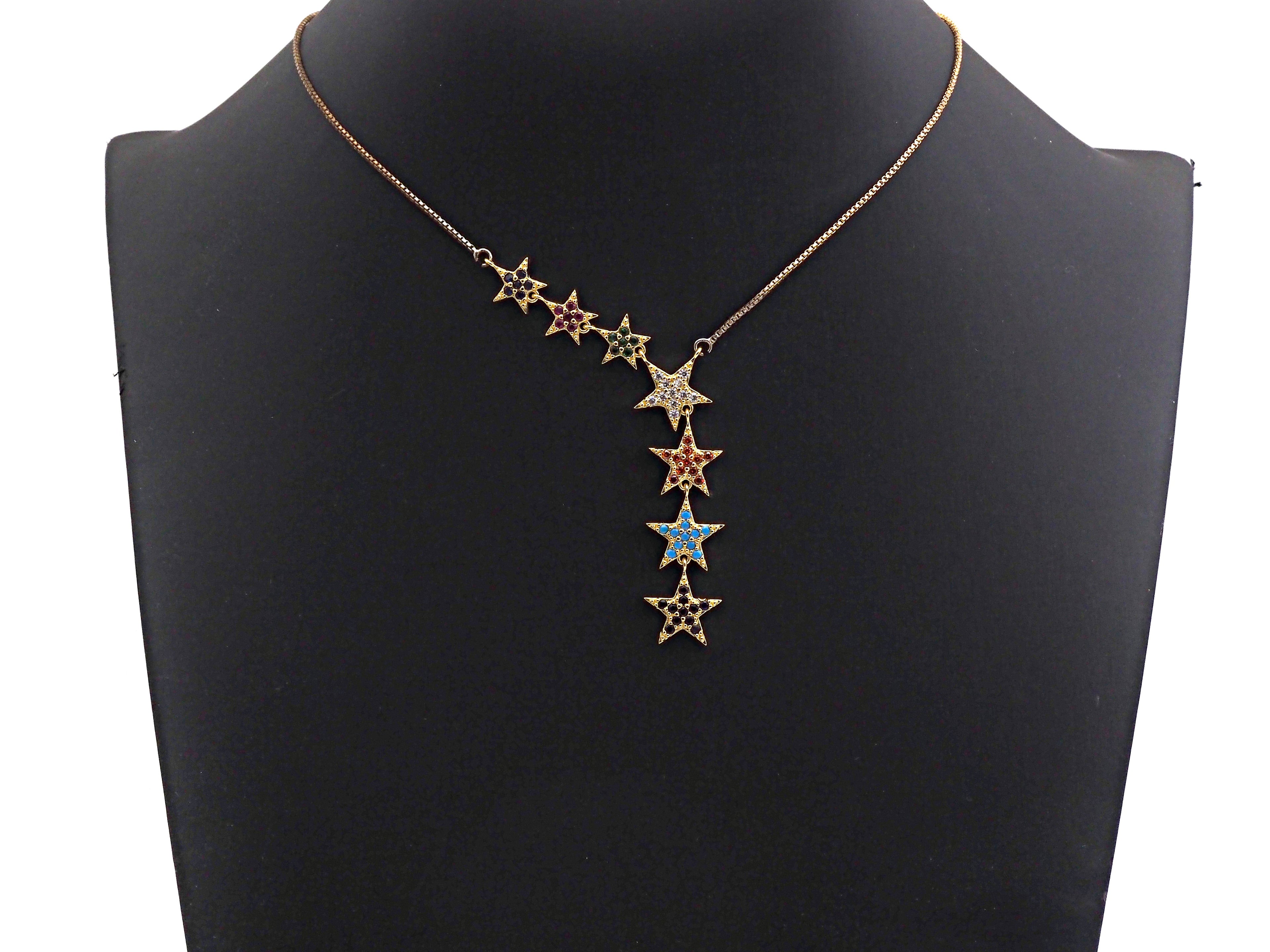 Colorful CZ Micro Pave String Five Star Pendant/Charm Bracelet Necklace Cubic Zirconia  Heart Pendant Charm, 16x87mm,sku#Z673