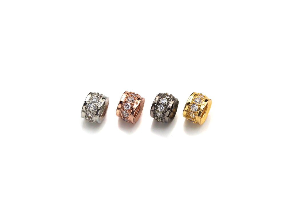 Big Hole CZ Pave beads, Cubic Zirconia Spacer Beads, European Large hole Bead, 4x6mm, sku#Z886