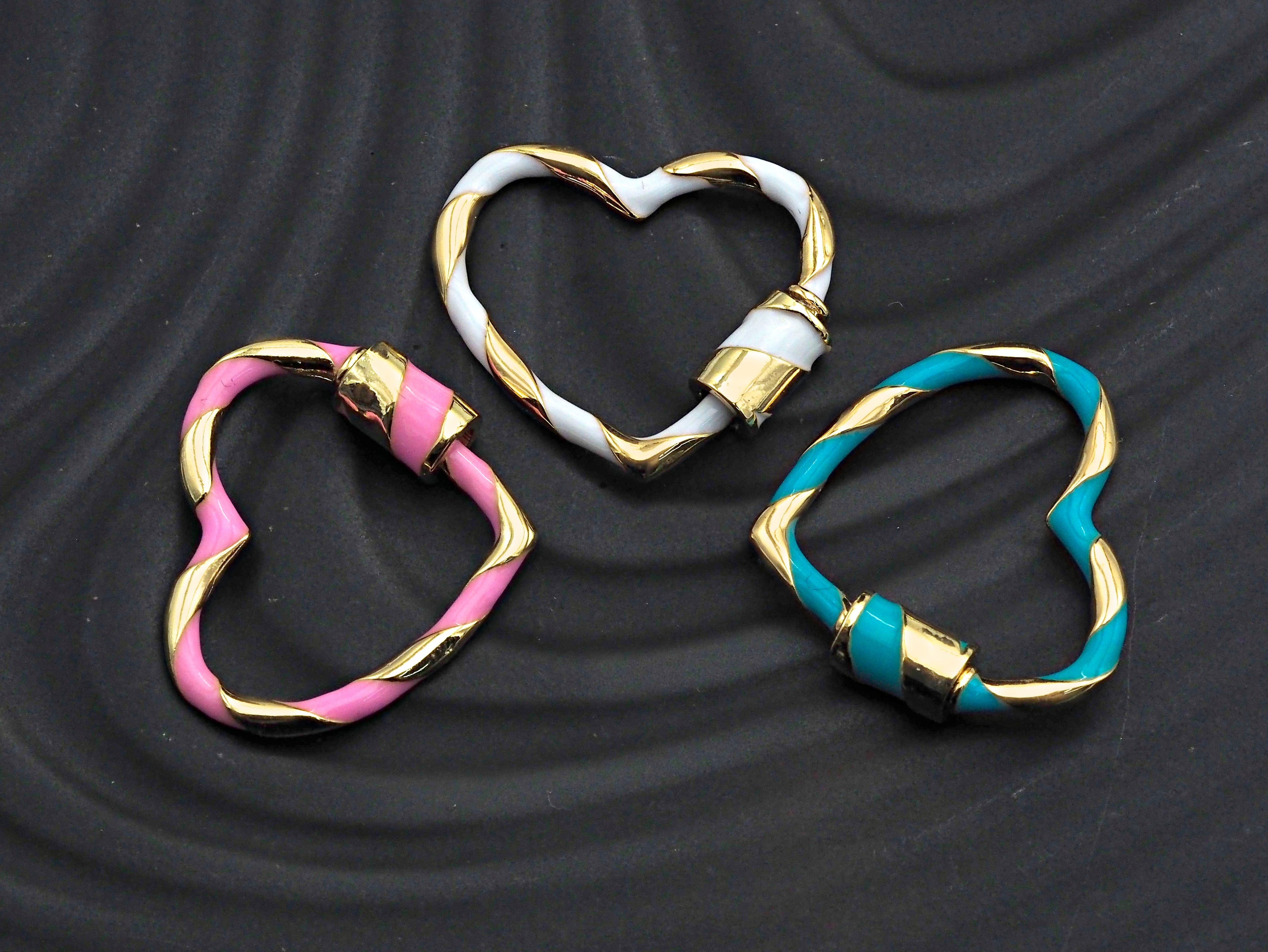 Colorful Enamel Pave Heart Shape Clasp, Gold Carabiner Clasp, 23x25mm, sku#H162