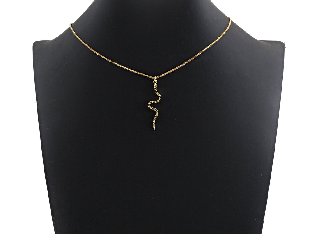 Black CZ Micro Pave Snake Shape Pendant/Charm, Snakea Cubic Zirconia Pendant, Gold Tone,10x39mm,Sku#Z794