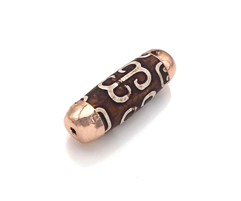 16x39mm Large Natural Tibetan Agate Barrel Shape Spacer Beads, Gold/Silver/Rose Gold Tone, Dzi Agate Spacer,Oval Tibetan Agate, sku#U1006