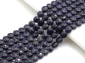 Double Sided Turtle Shell Cut Blue Goldstone Coin beads, 6mm Flat coin faceted, Natural Gemstone Beads, 16" Full Strand, sku#U606