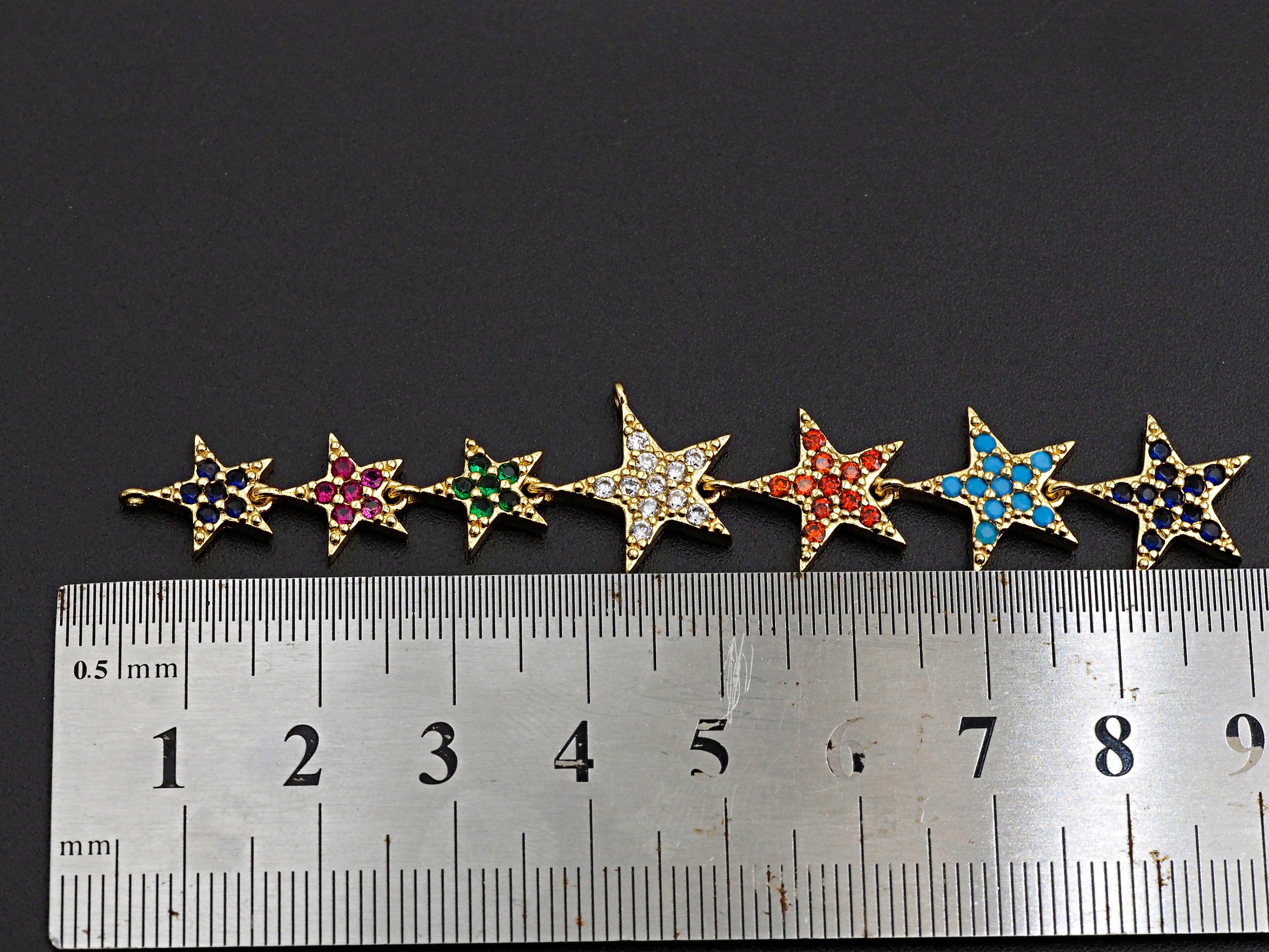 Colorful CZ Micro Pave String Five Star Pendant/Charm Bracelet Necklace Cubic Zirconia  Heart Pendant Charm, 16x87mm,sku#Z673