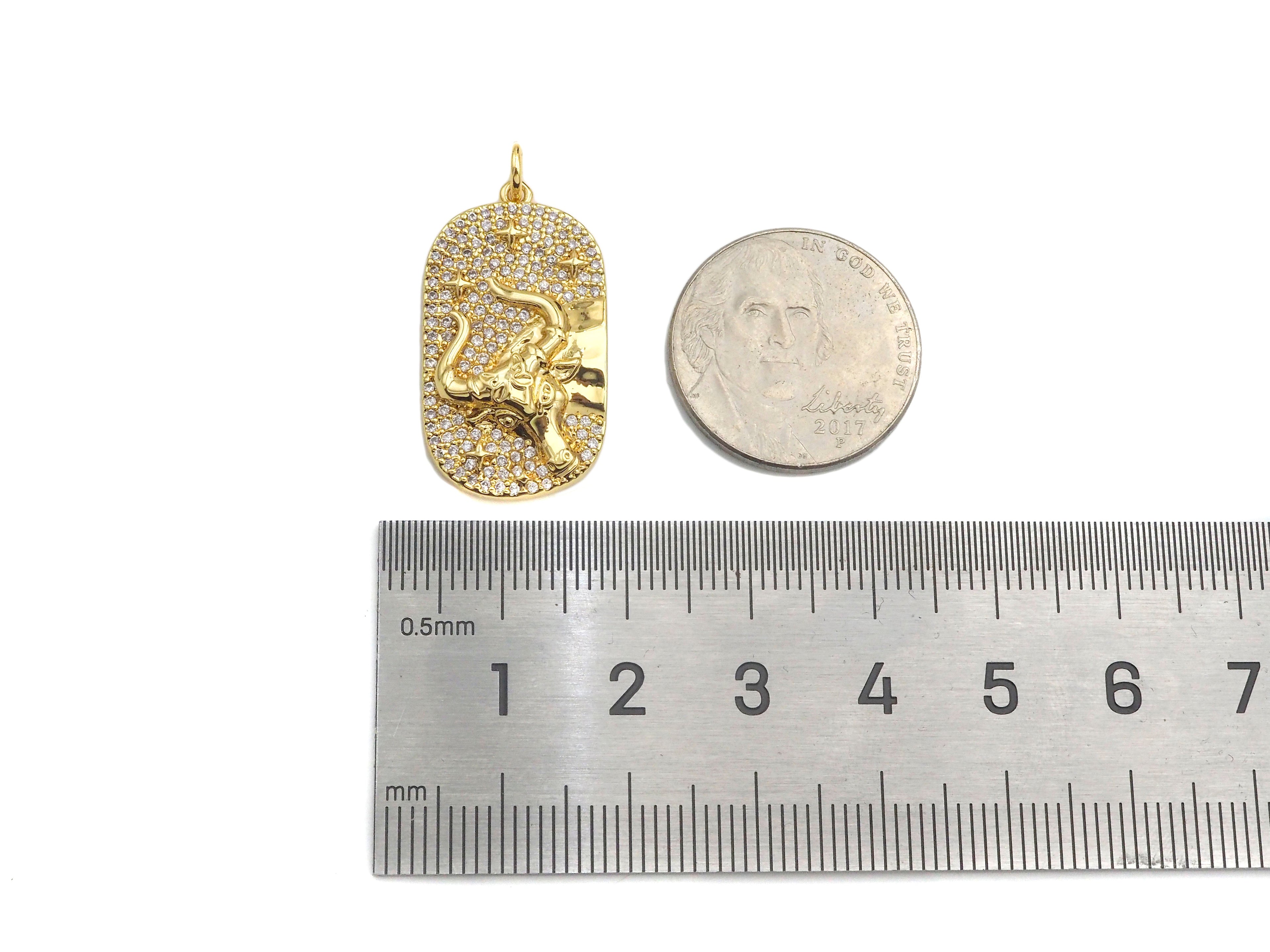 CZ Micro Pave Ox-head On Oval Shape Pendant/Charm,SKU#F1391