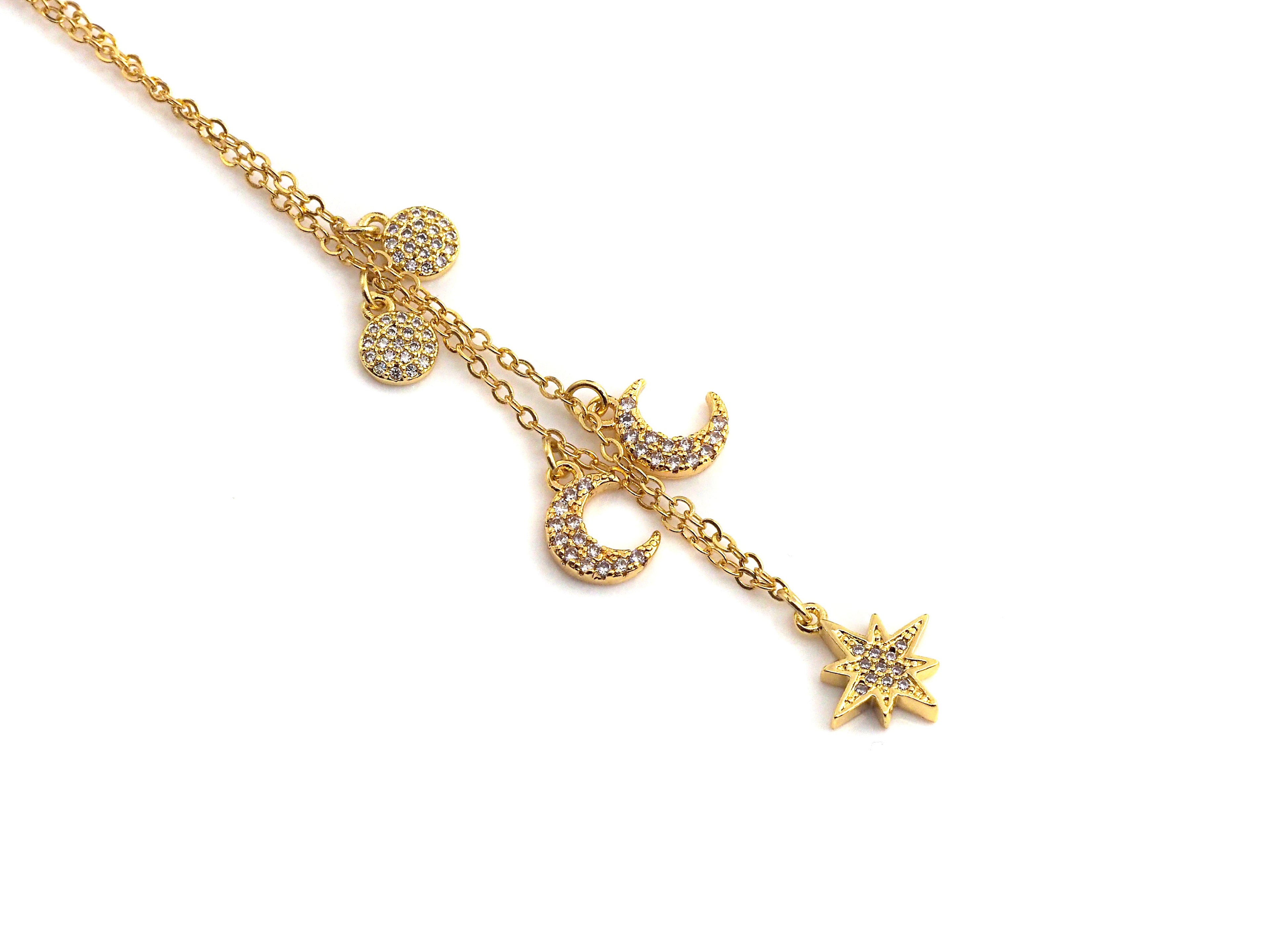 Gold Moon Star Coin Charm Necklace, z708