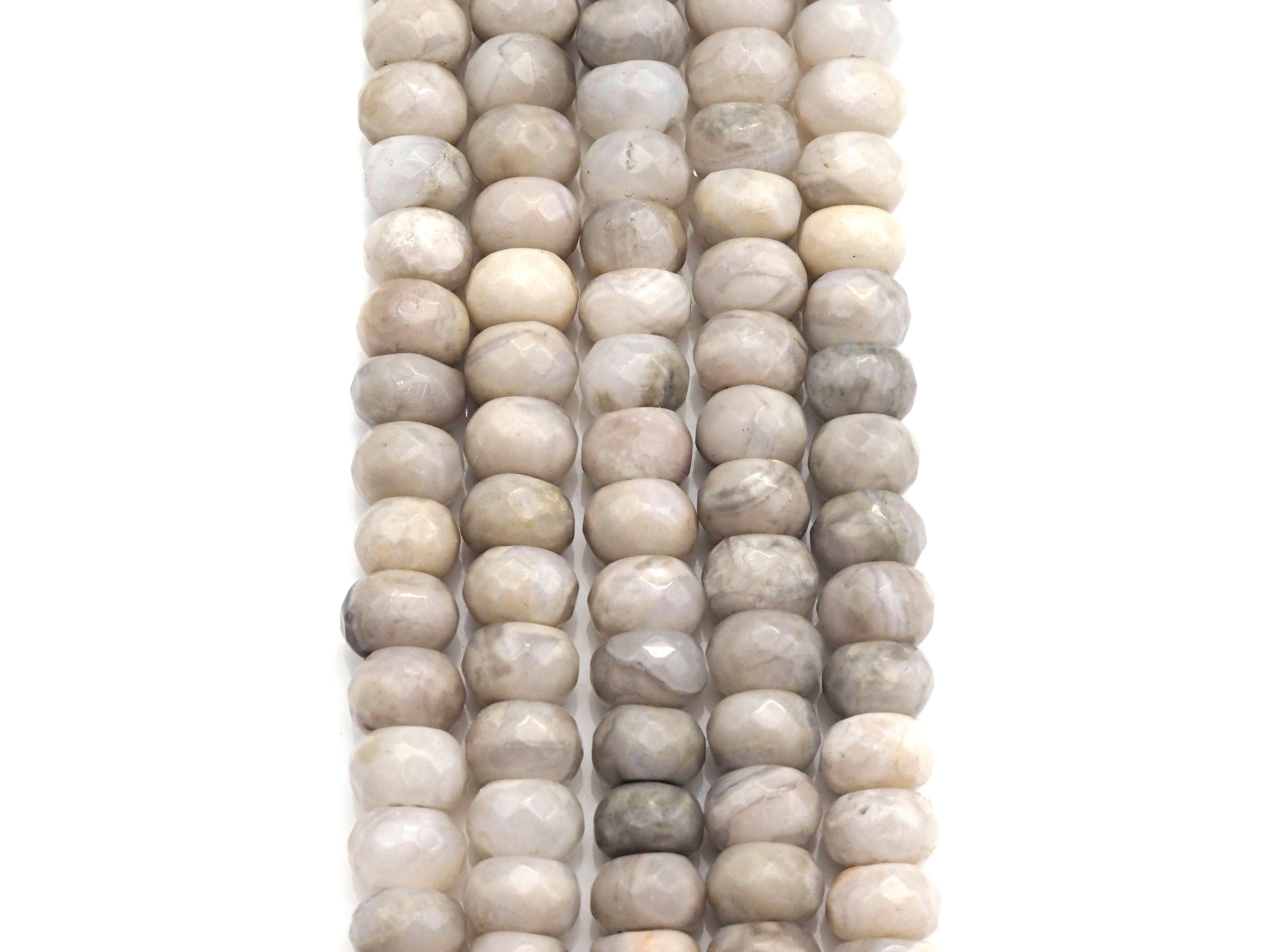 2mm Large Hole Natural White Lace Agate Beads, Rondelle Faceted 6x10mm/5x8mm, 8" Long Strands, sku#U734