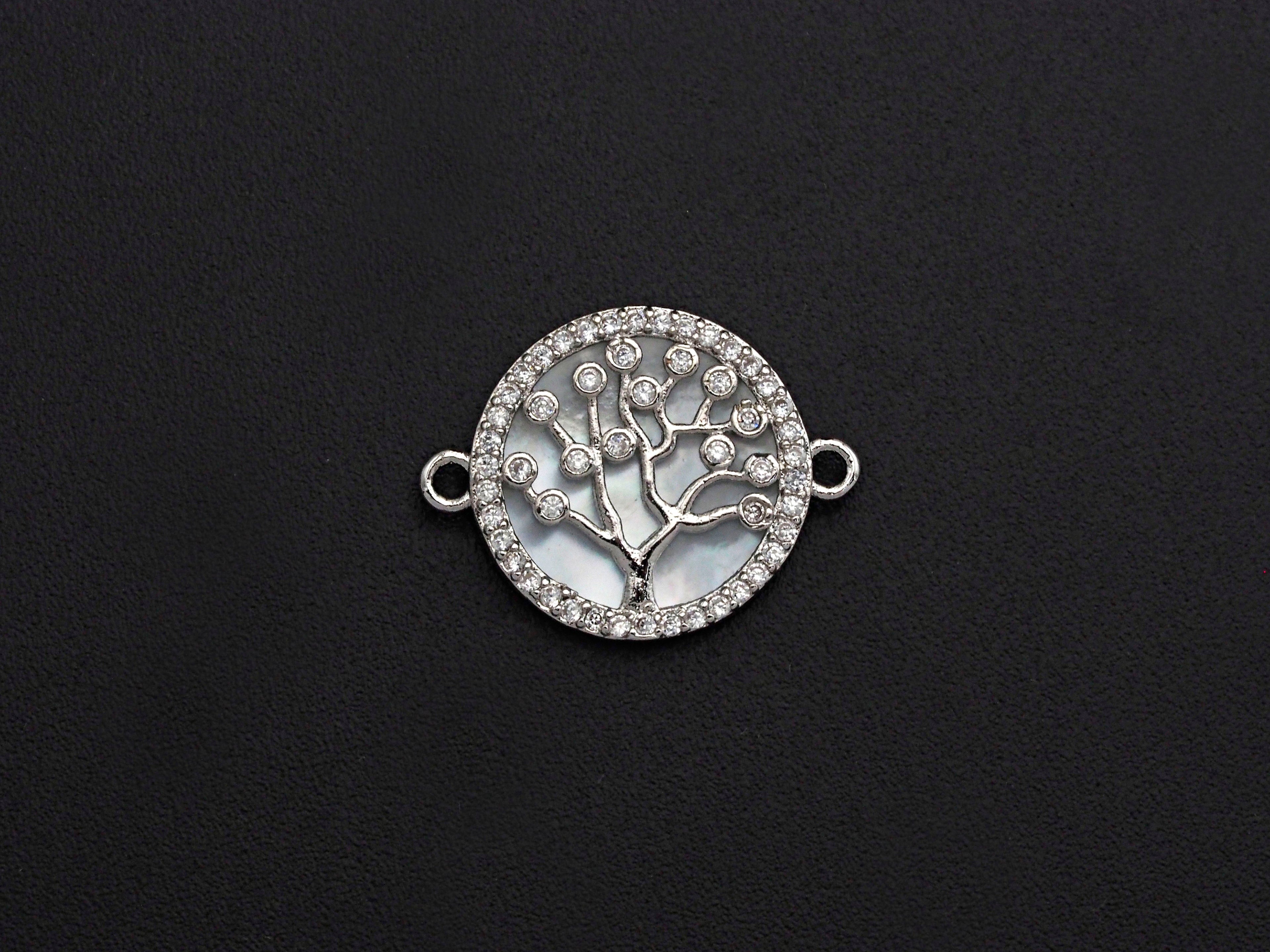 CZ Micro Pave Lucky Tree on Mother-of-pearl Connector, Cubic