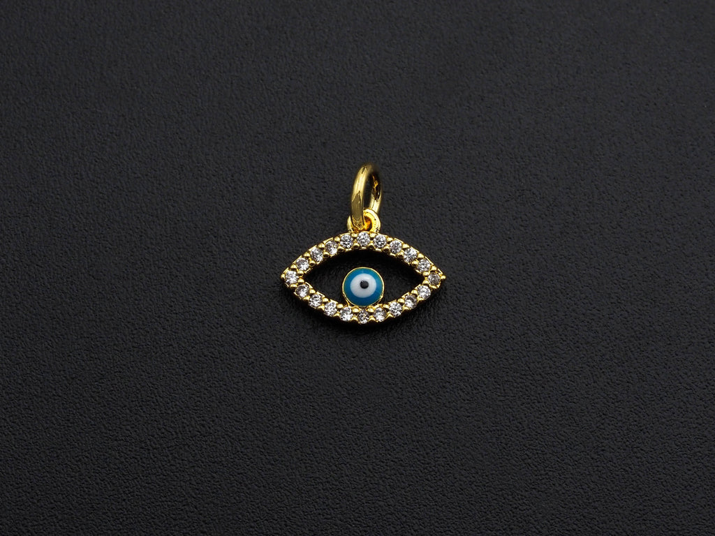 Cute CZ Micro Pave Enamel Evil Eye Pendant/Charm, Gold Plated Tiny Eye Charm, 9x12mm, sku#Z775