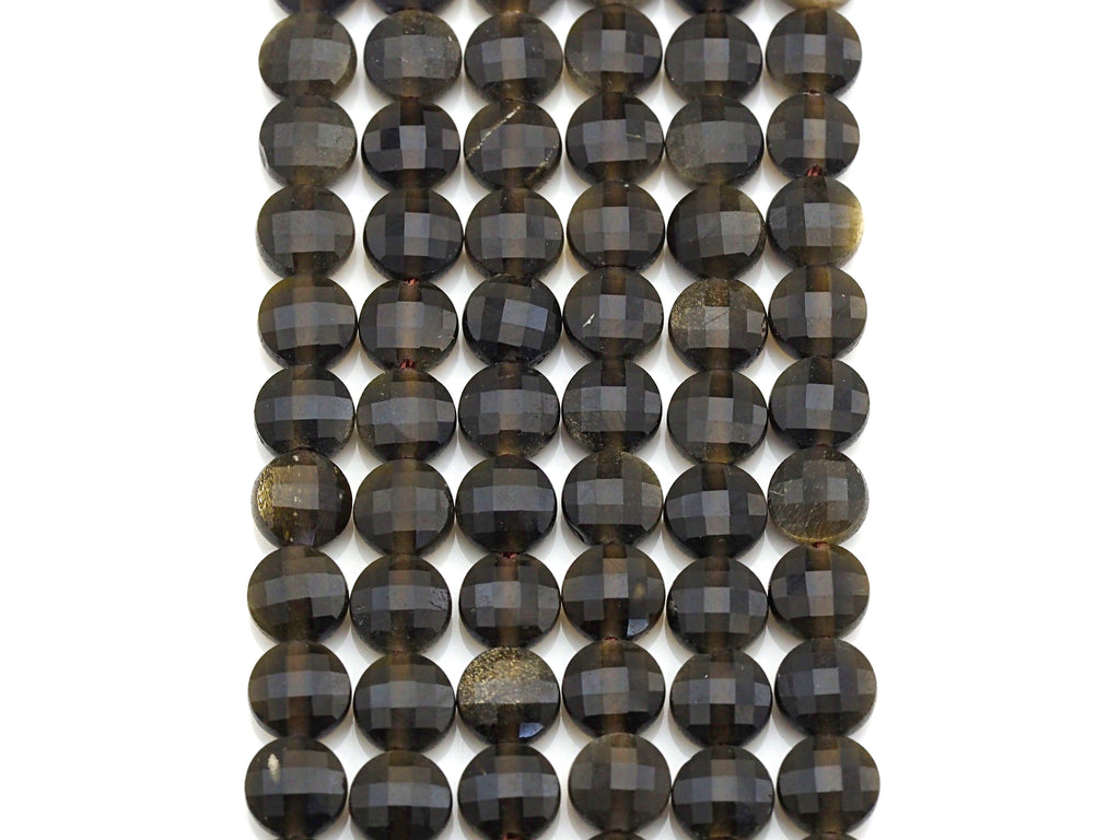 Double Sided Turtle Shell Cut Natural Golden Obsidian Button Shape beads, 6mm faceted, Natural Gemstone Beads, 16" Full strand, sku#U607