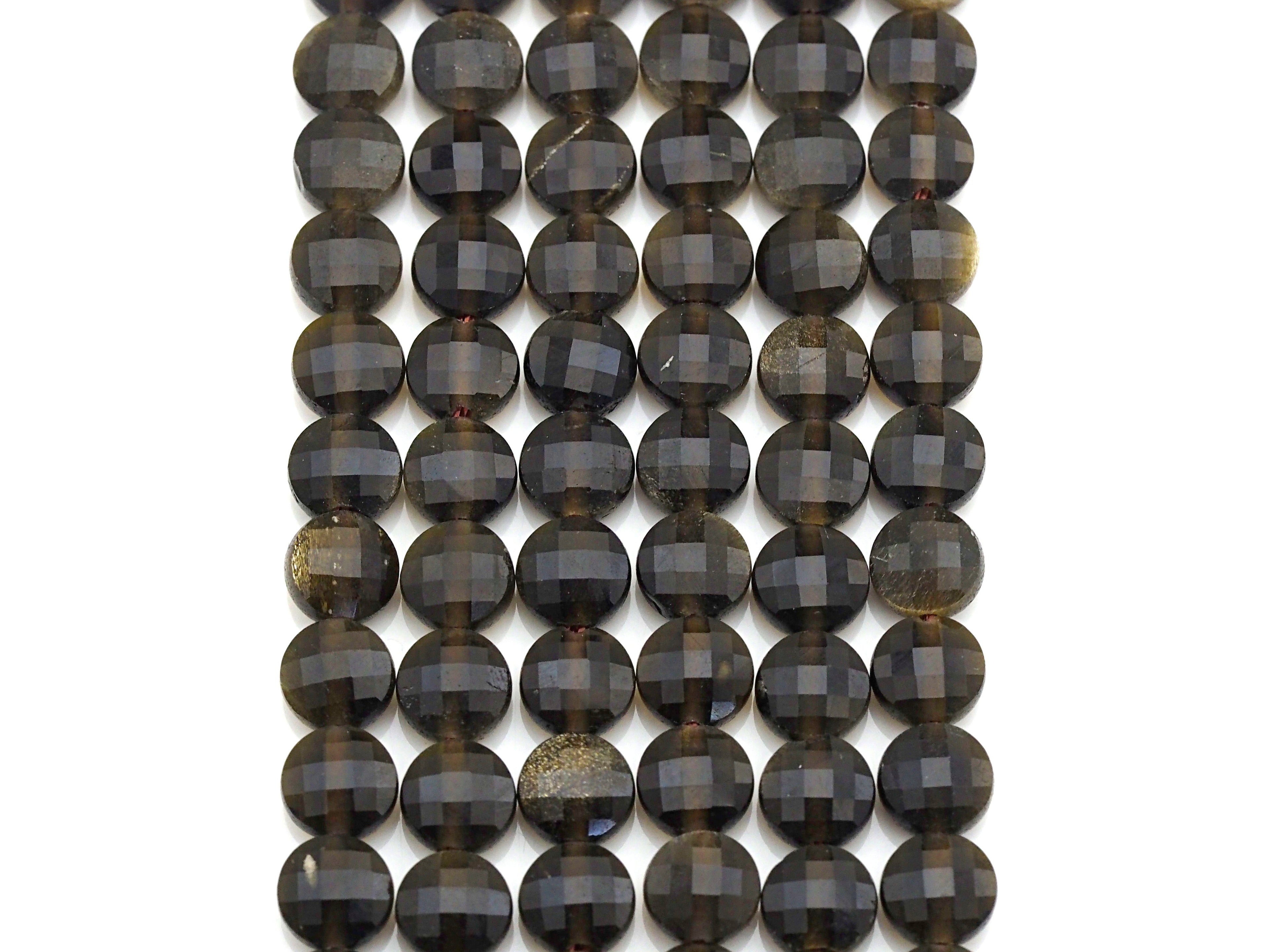 Double Sided Turtle Shell Cut Natural Golden Obsidian Button Shape beads, 6mm faceted, Natural Gemstone Beads, 16" Full strand, sku#U607
