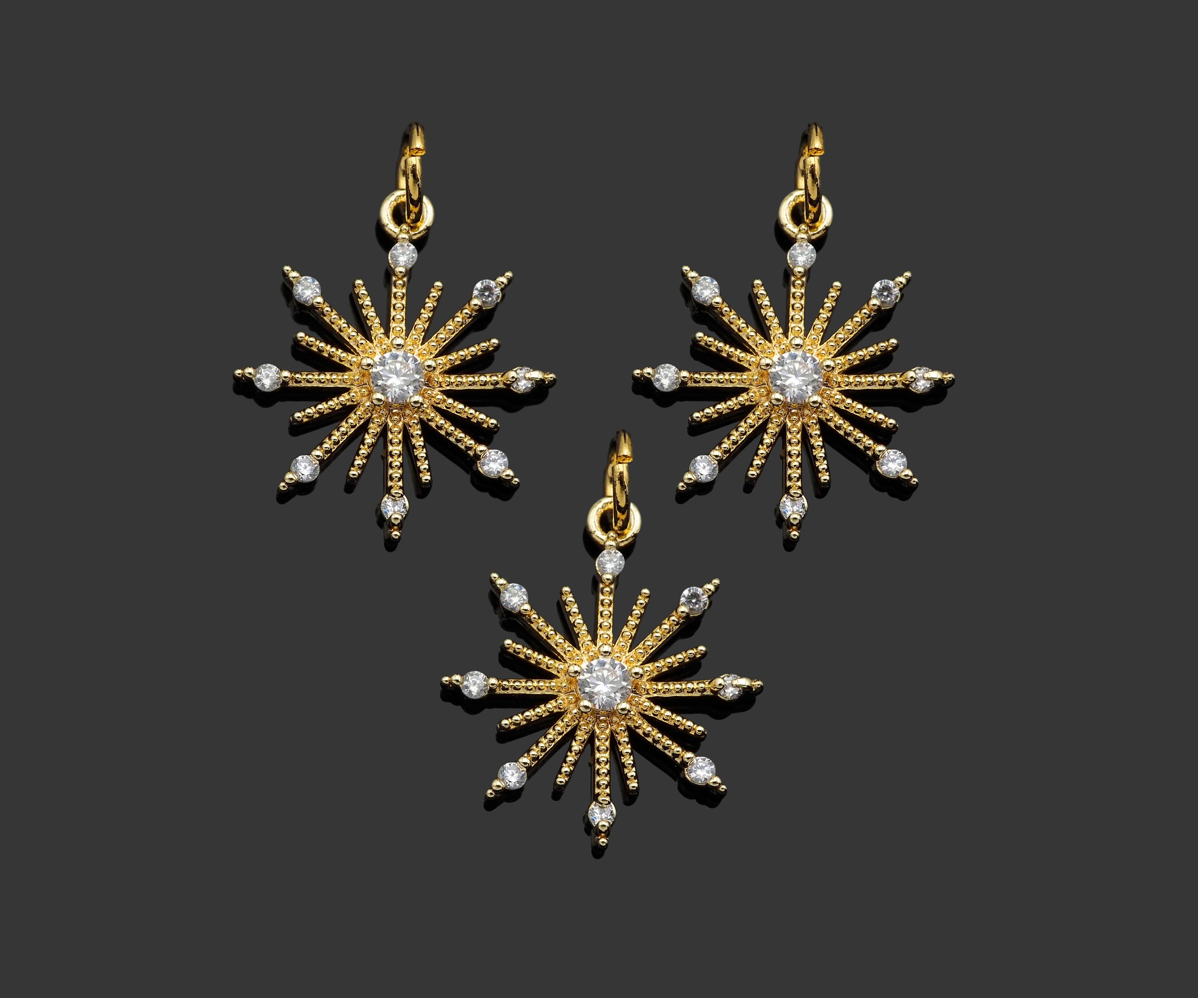 CZ Micro Pave North Star Flower Shape Pendant/Charm, 14K Gold Filled Star Charm, Necklace Bracelet Charm Pendant,15x17mm,Sku#LX02