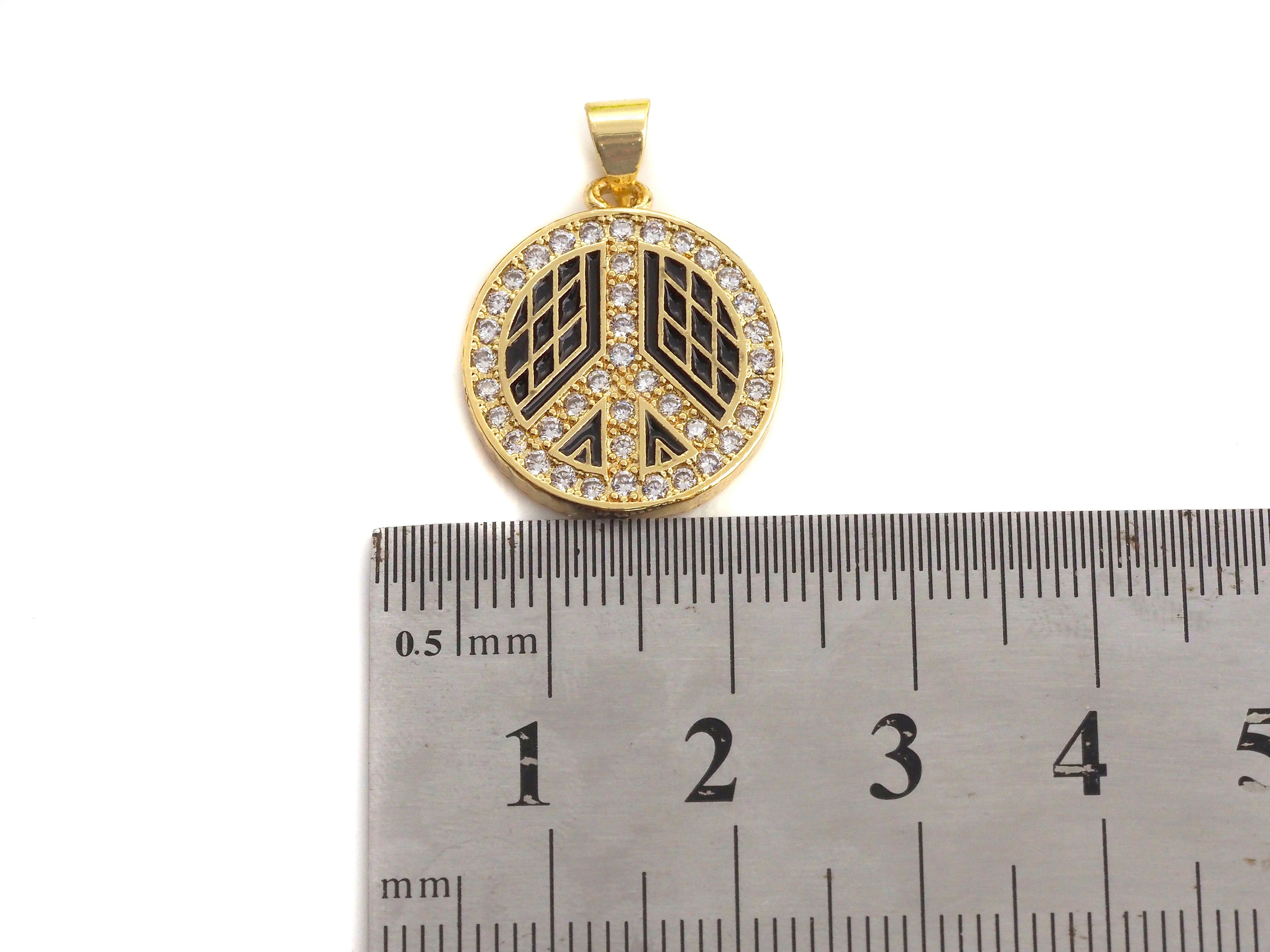 Enamel White Black Patten Peace Sign Round Coin Pendant,CZ Micro Pave Oil Drop pendant,Enamel pendant,Enamel Jewelry, 18x21mm,sku#F1065