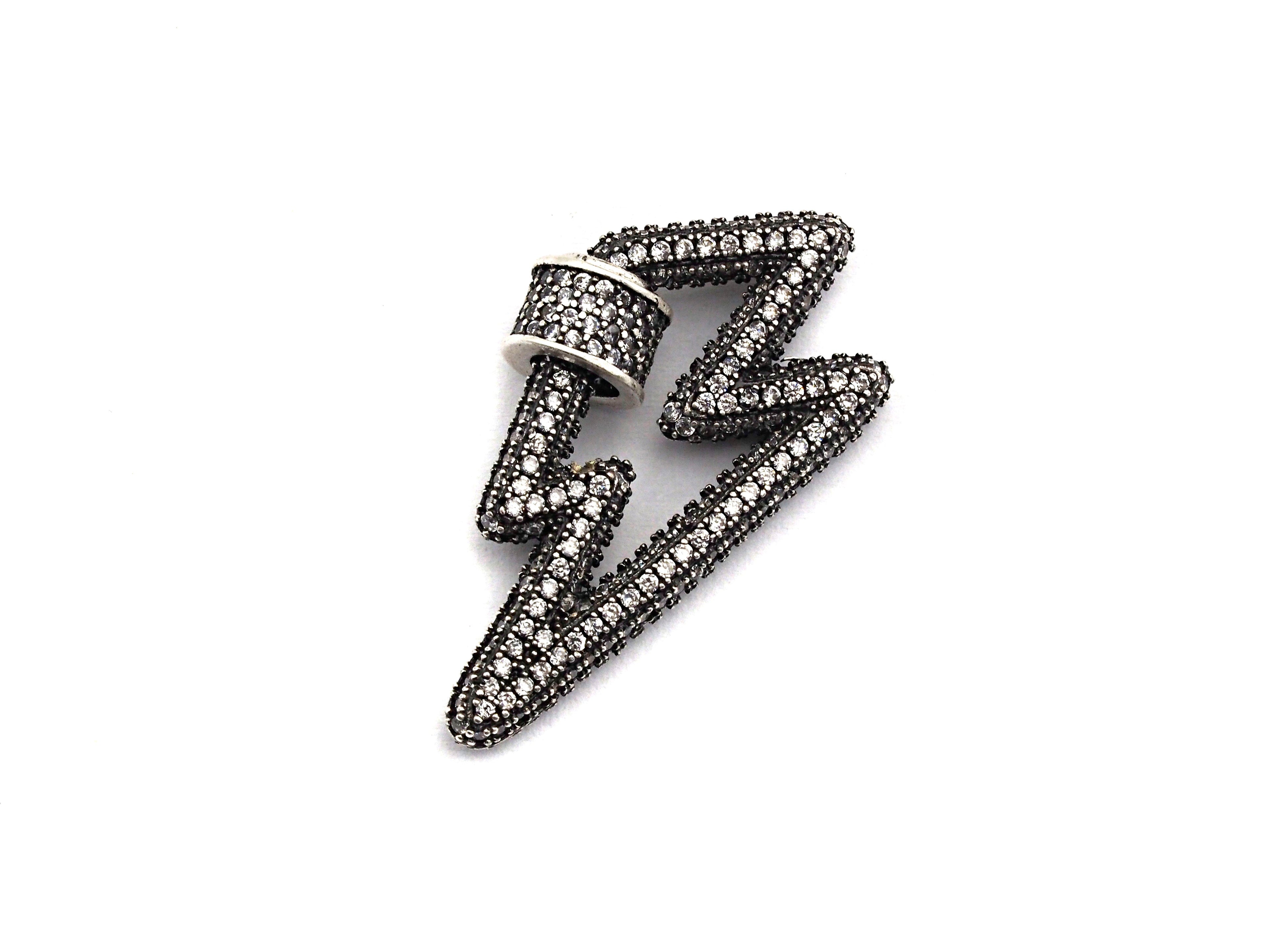 Antique Silver Clear CZ Micro Pave Lightning Shape Clasp, Antique Silver Plated Clasp, 17x33mm, sku#H163
