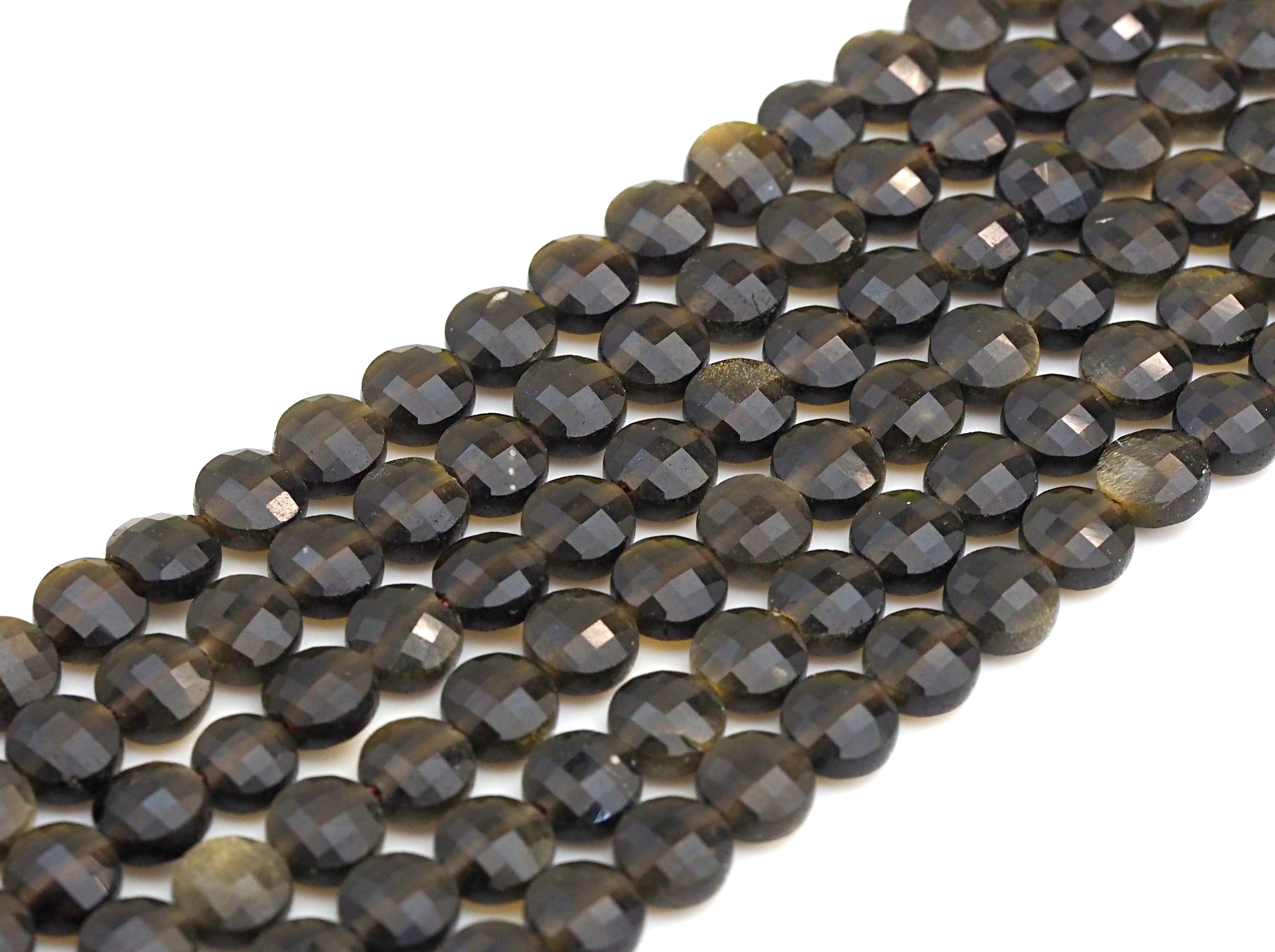 Double Sided Turtle Shell Cut Natural Golden Obsidian Button Shape beads, 6mm faceted, Natural Gemstone Beads, 16" Full strand, sku#U607
