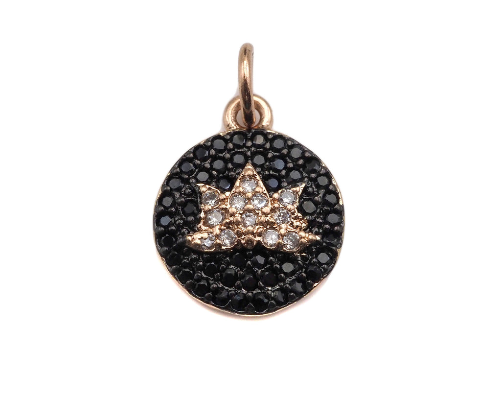 CZ Micro Pave Lotus Flower on Disc Round Charm/Pendant,ku#F1332C