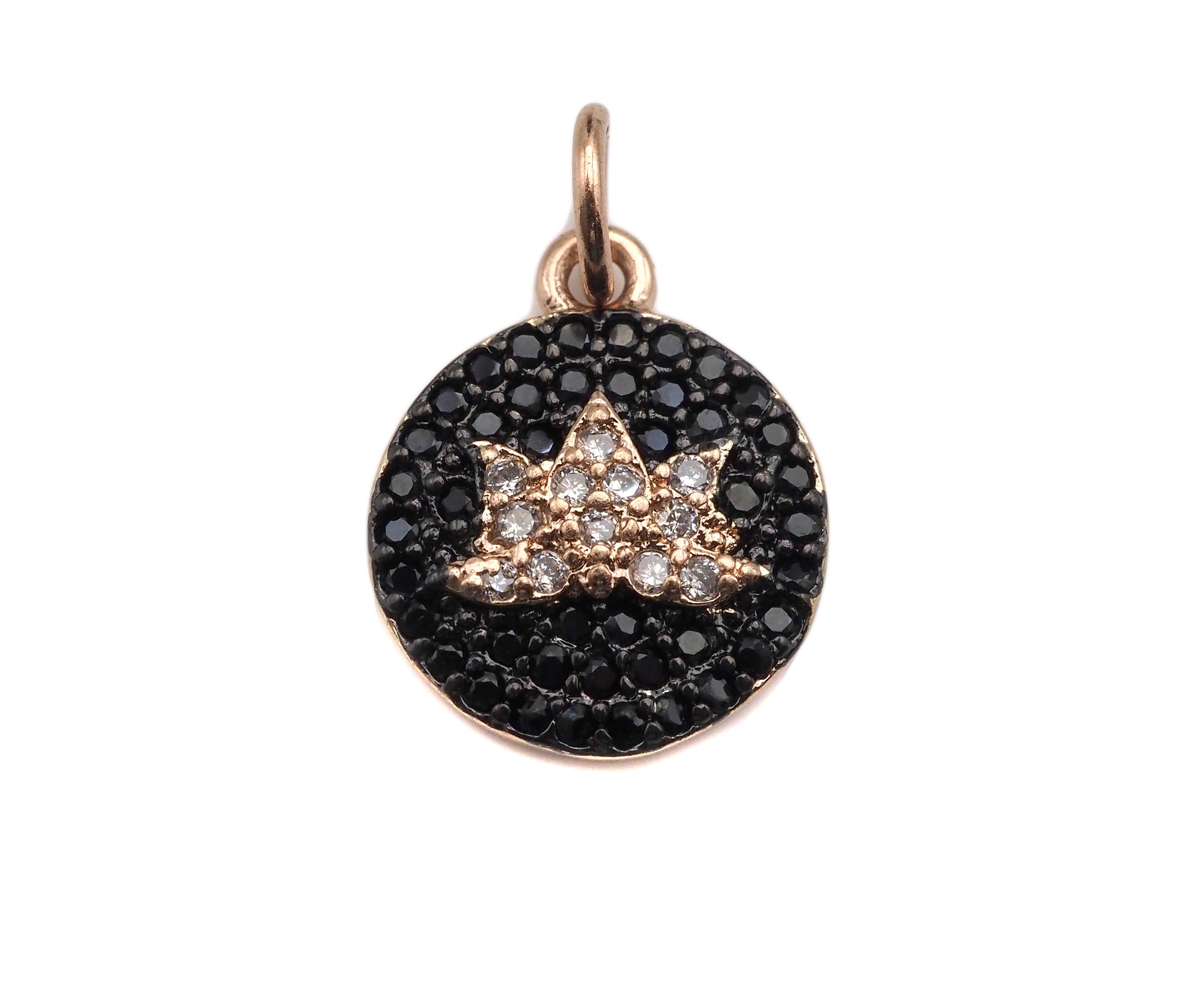 CZ Micro Pave Lotus Flower on Disc Round Charm/Pendant,ku#F1332C
