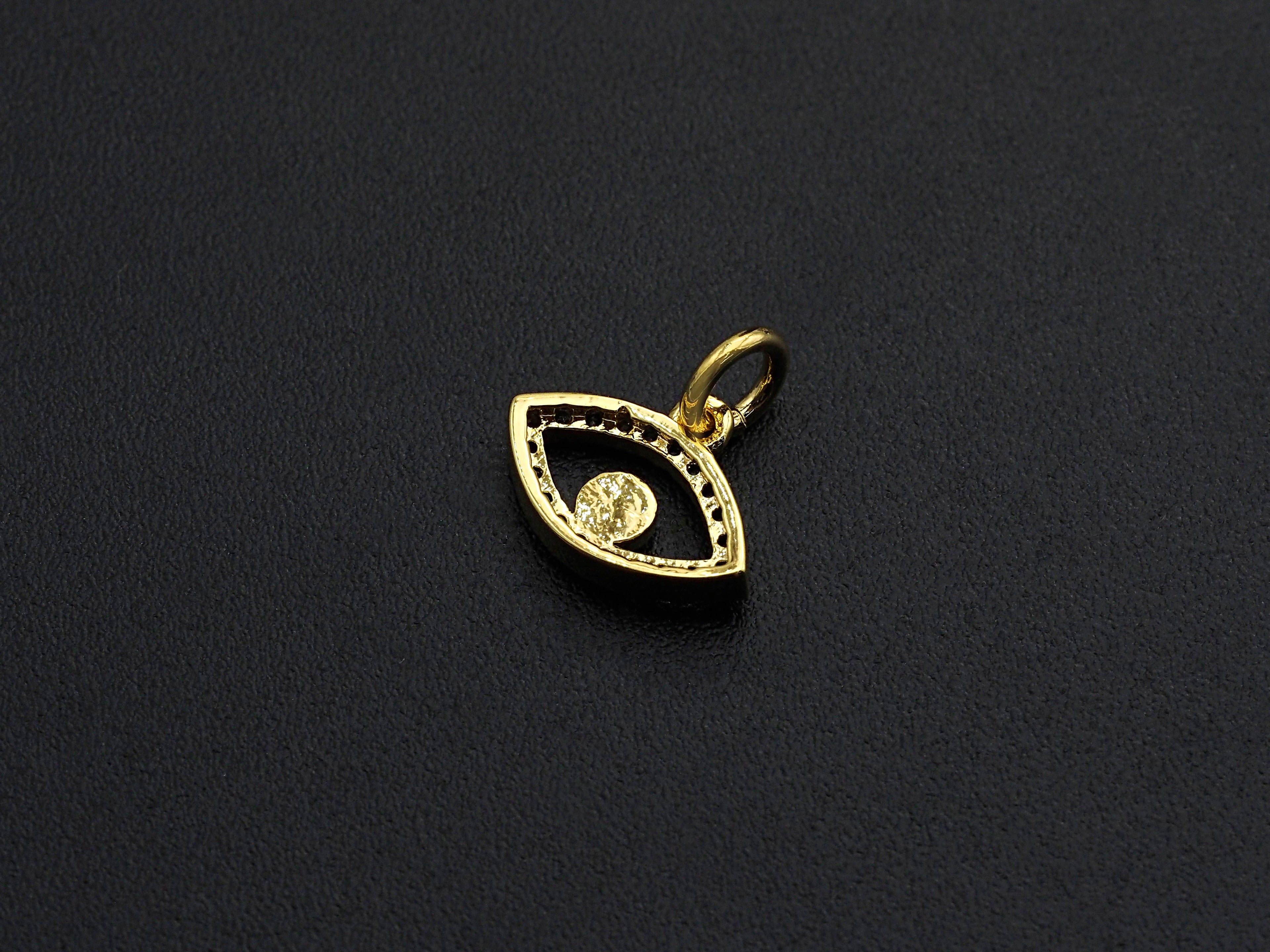 Cute CZ Micro Pave Enamel Evil Eye Pendant/Charm, Gold Plated Tiny Eye Charm, 9x12mm, sku#Z775