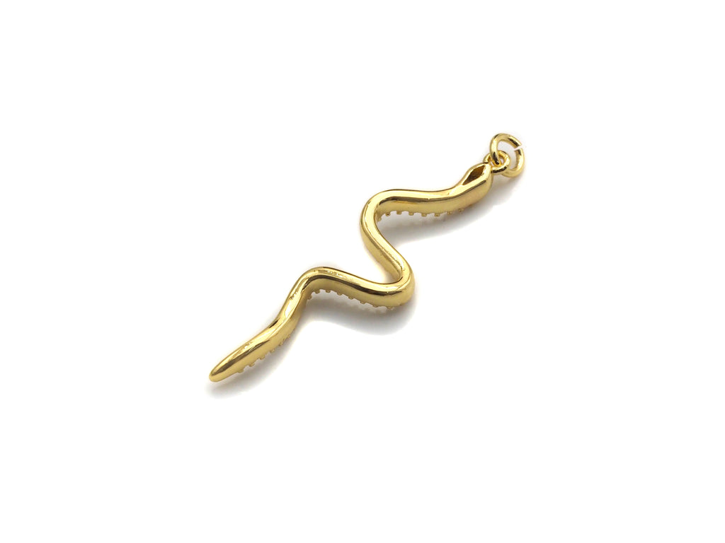 Clear CZ Micro Pave Snake Shape Pendant/Charm, Snakea Cubic Zirconia Pendant,Gold Tone, 10x39mm,Sku#Z795