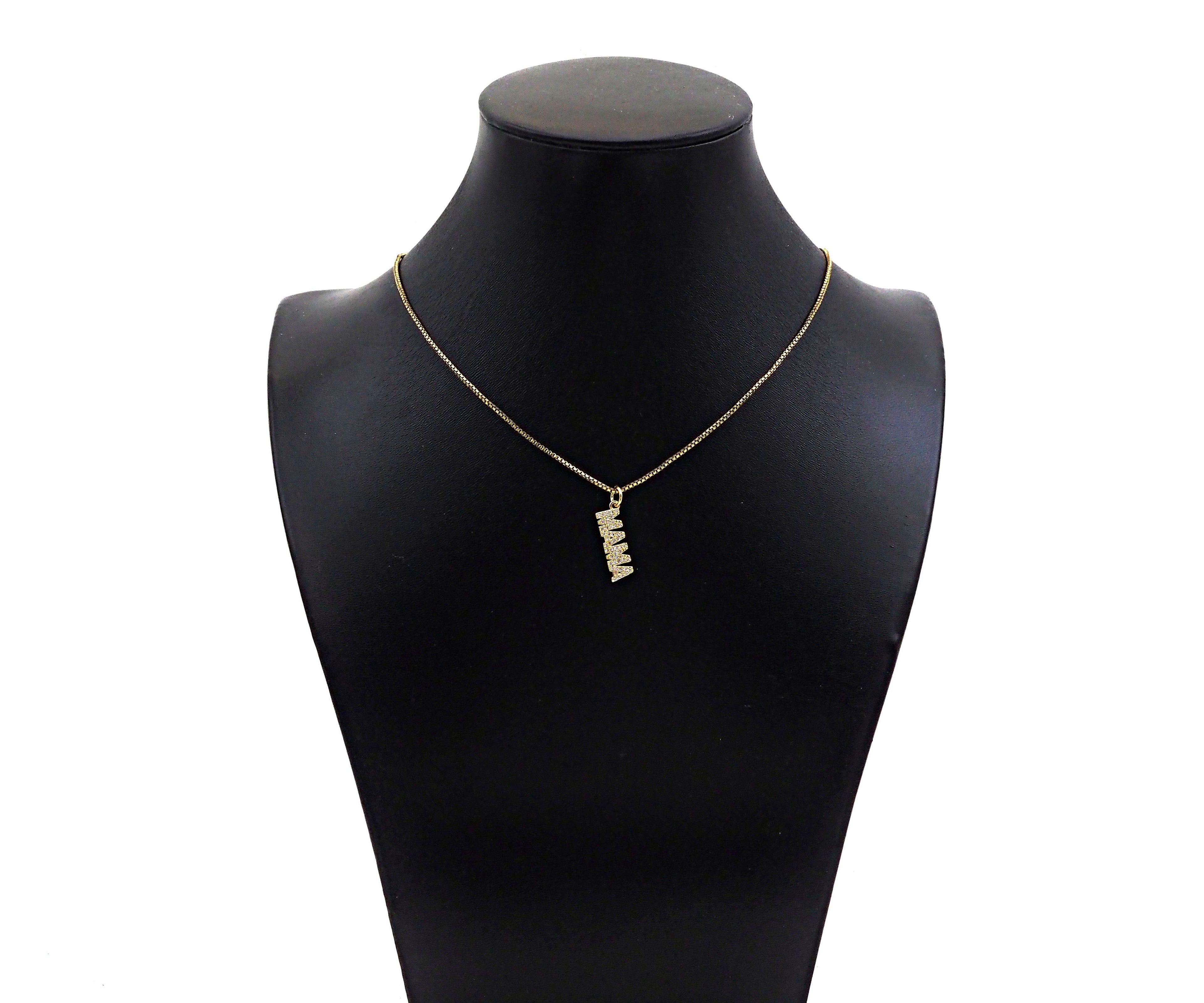 Gold Filled CZ Micro Pave MAMA Word Shape Pendant, 18K Gold Filled Mama Charm, Necklace Bracelet Pendant, Mother's Day Gift,6x19mm,Sku#Z1364