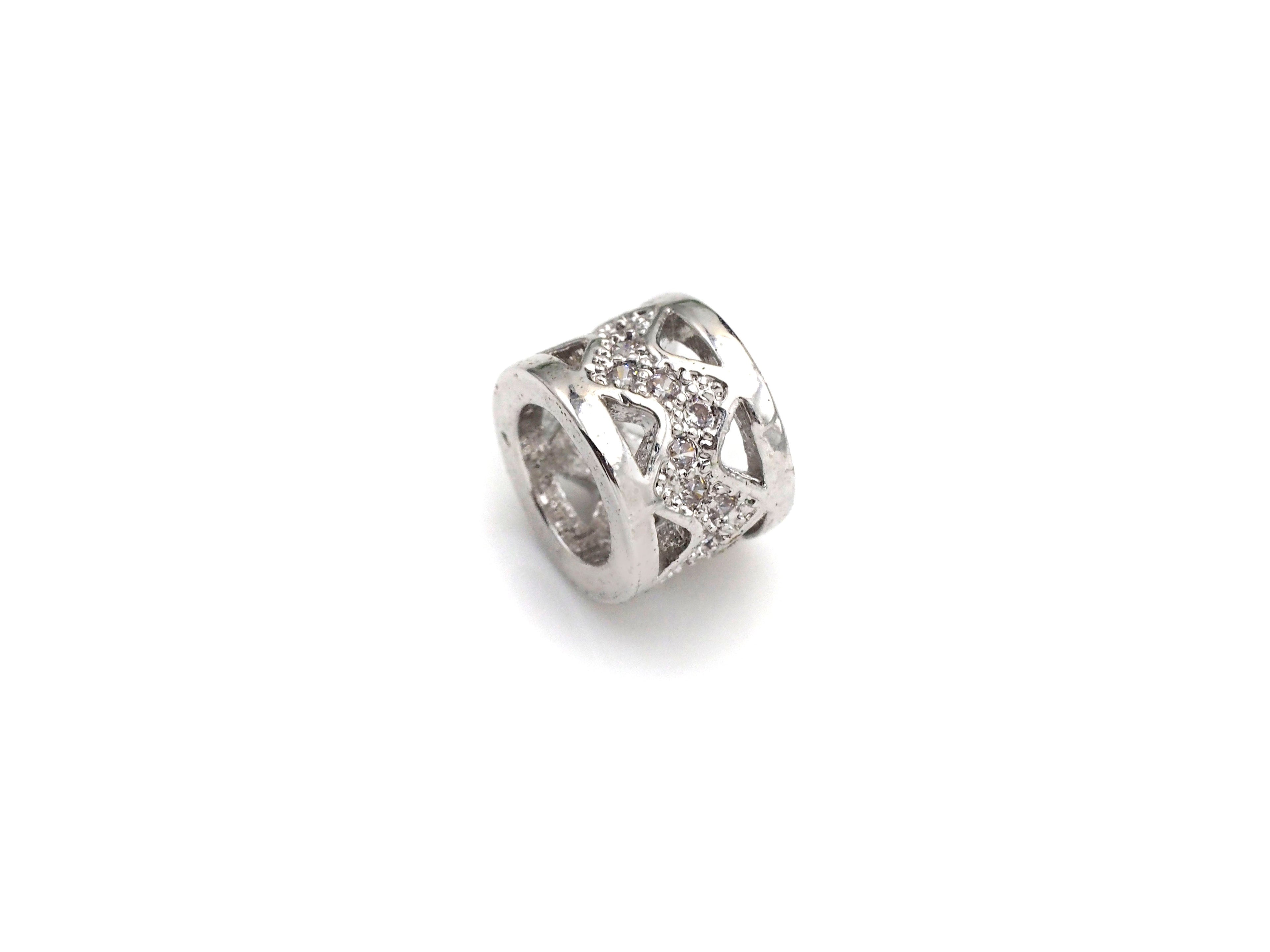 Big Hole CZ Pave beads, Cubic Zirconia Spacer Beads, European Large hole Bead, 6x8mm, sku#Z887