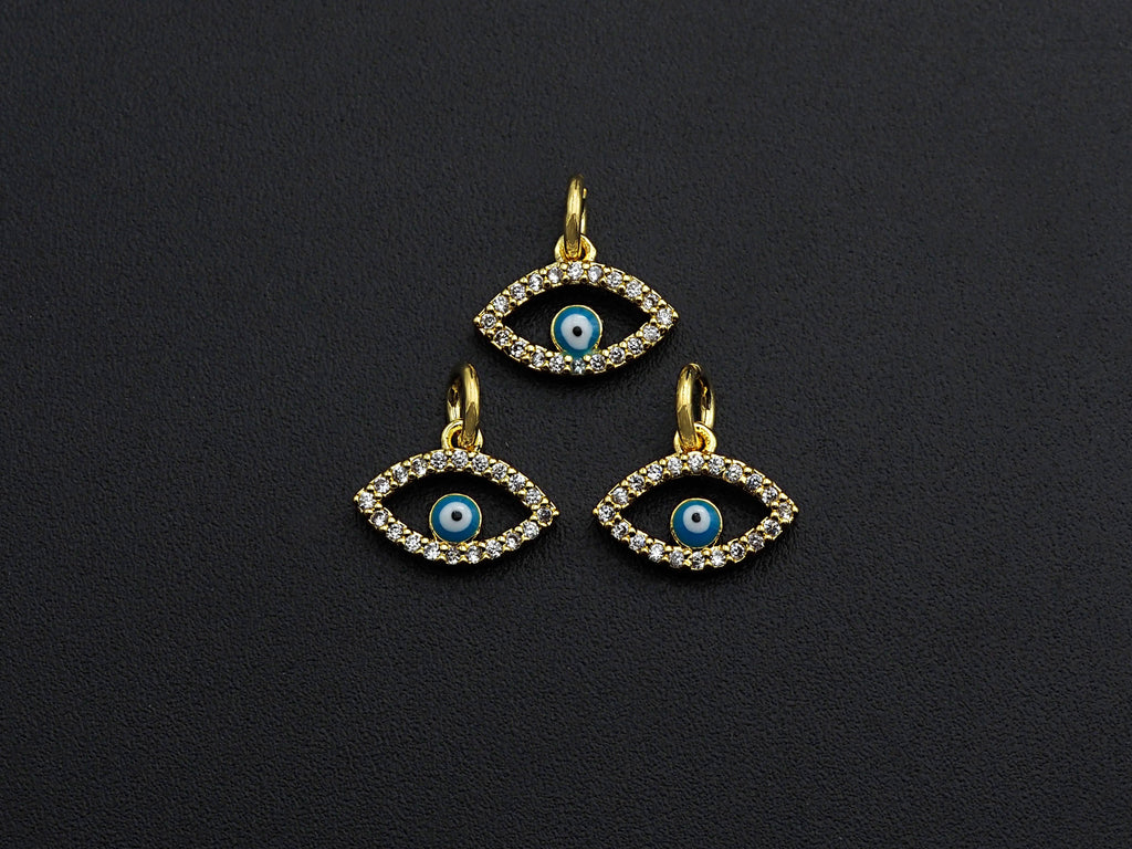 Cute CZ Micro Pave Enamel Evil Eye Pendant/Charm, Gold Plated Tiny Eye Charm, 9x12mm, sku#Z775