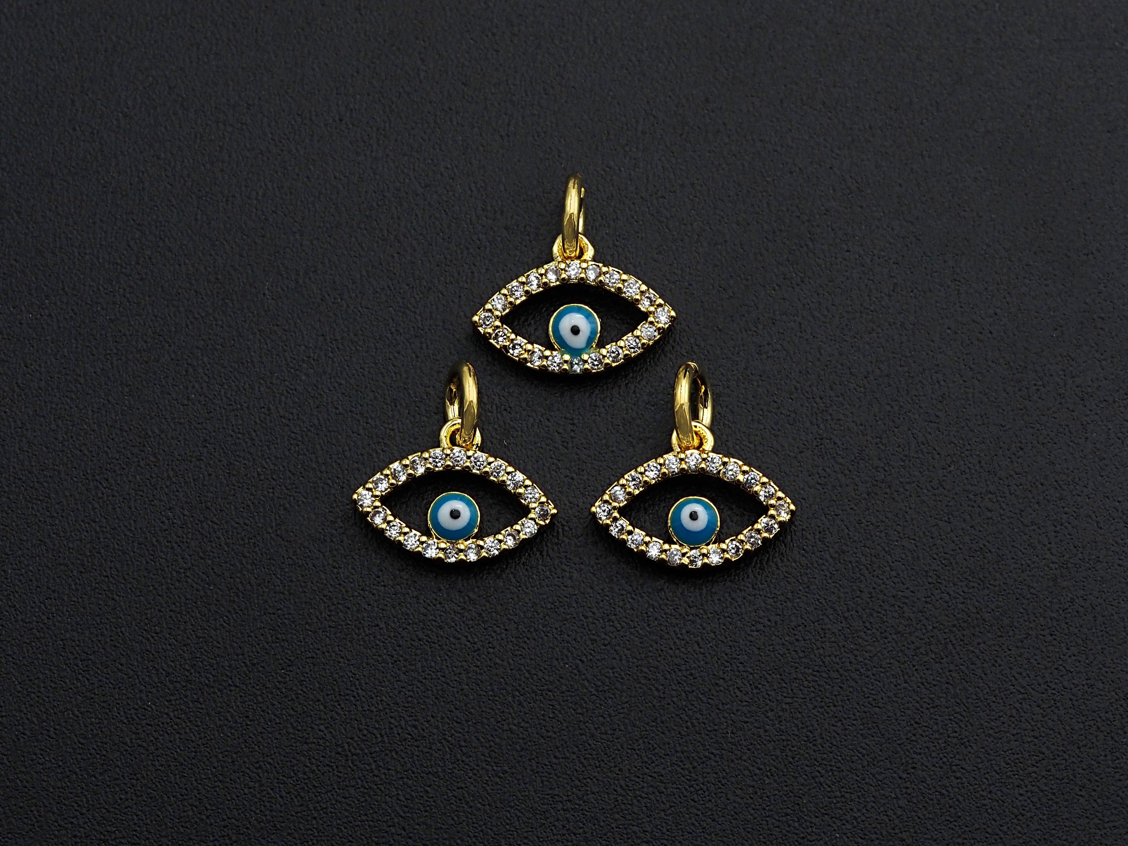 Cute CZ Micro Pave Enamel Evil Eye Pendant/Charm, Gold Plated Tiny Eye Charm, 9x12mm, sku#Z775