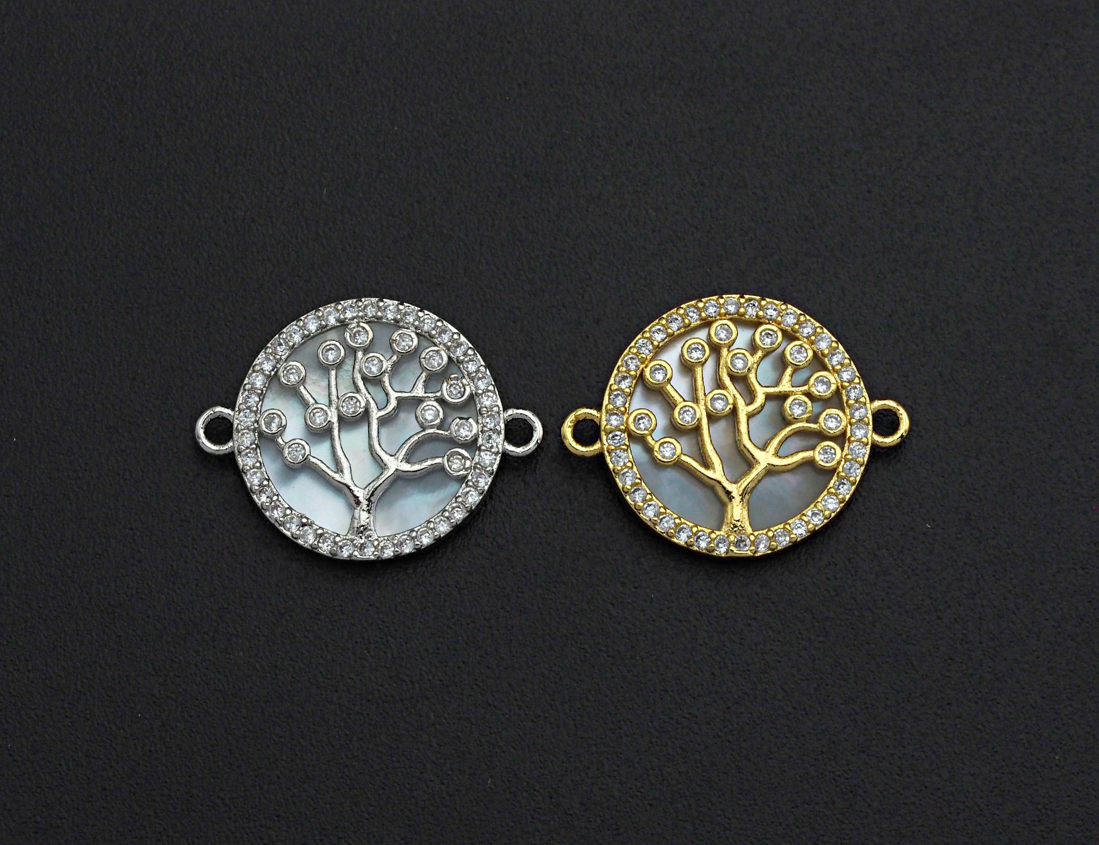 CZ Micro Pave Lucky Tree on Mother-of-pearl Connector, Cubic