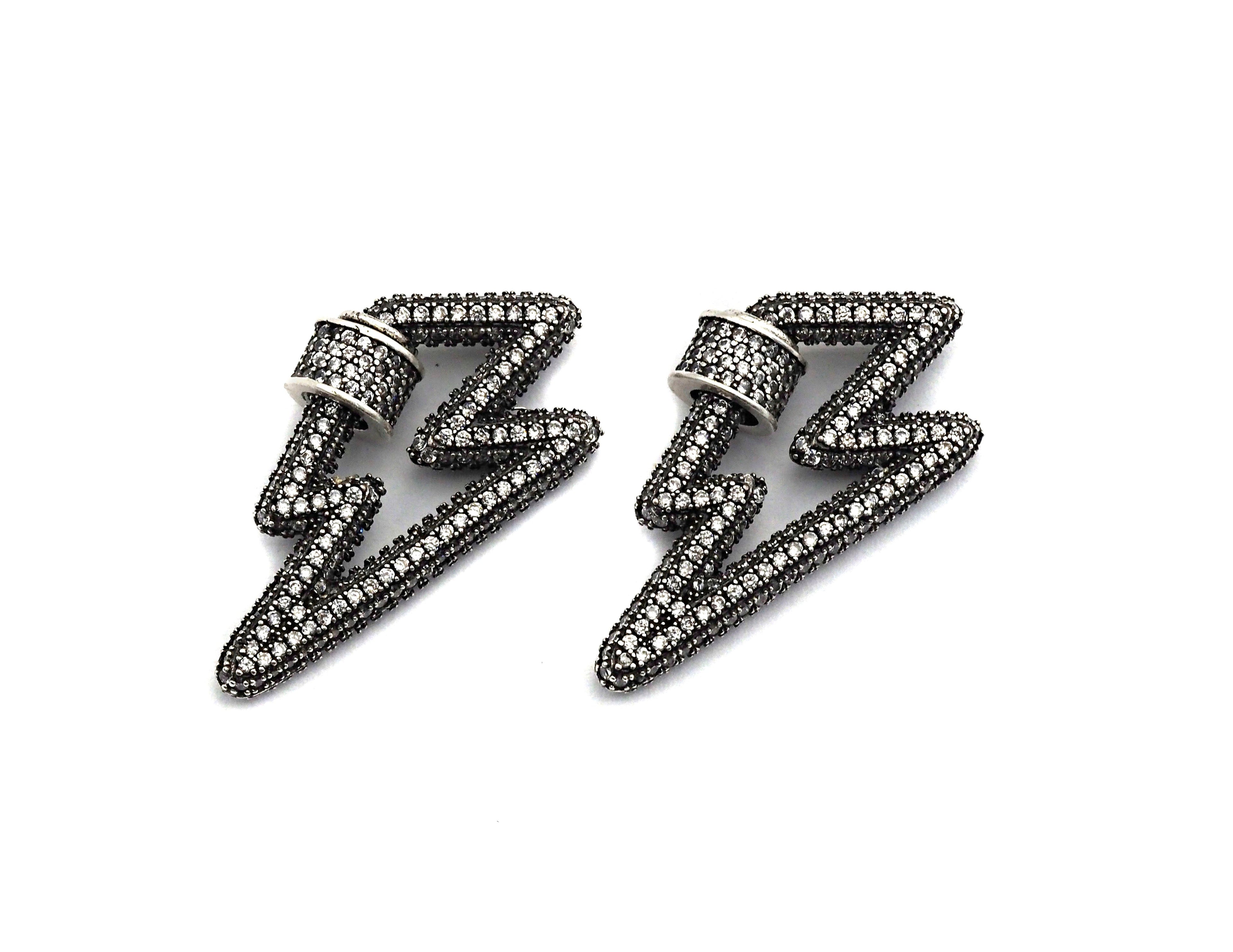 Antique Silver Clear CZ Micro Pave Lightning Shape Clasp, Antique Silver Plated Clasp, 17x33mm, sku#H163