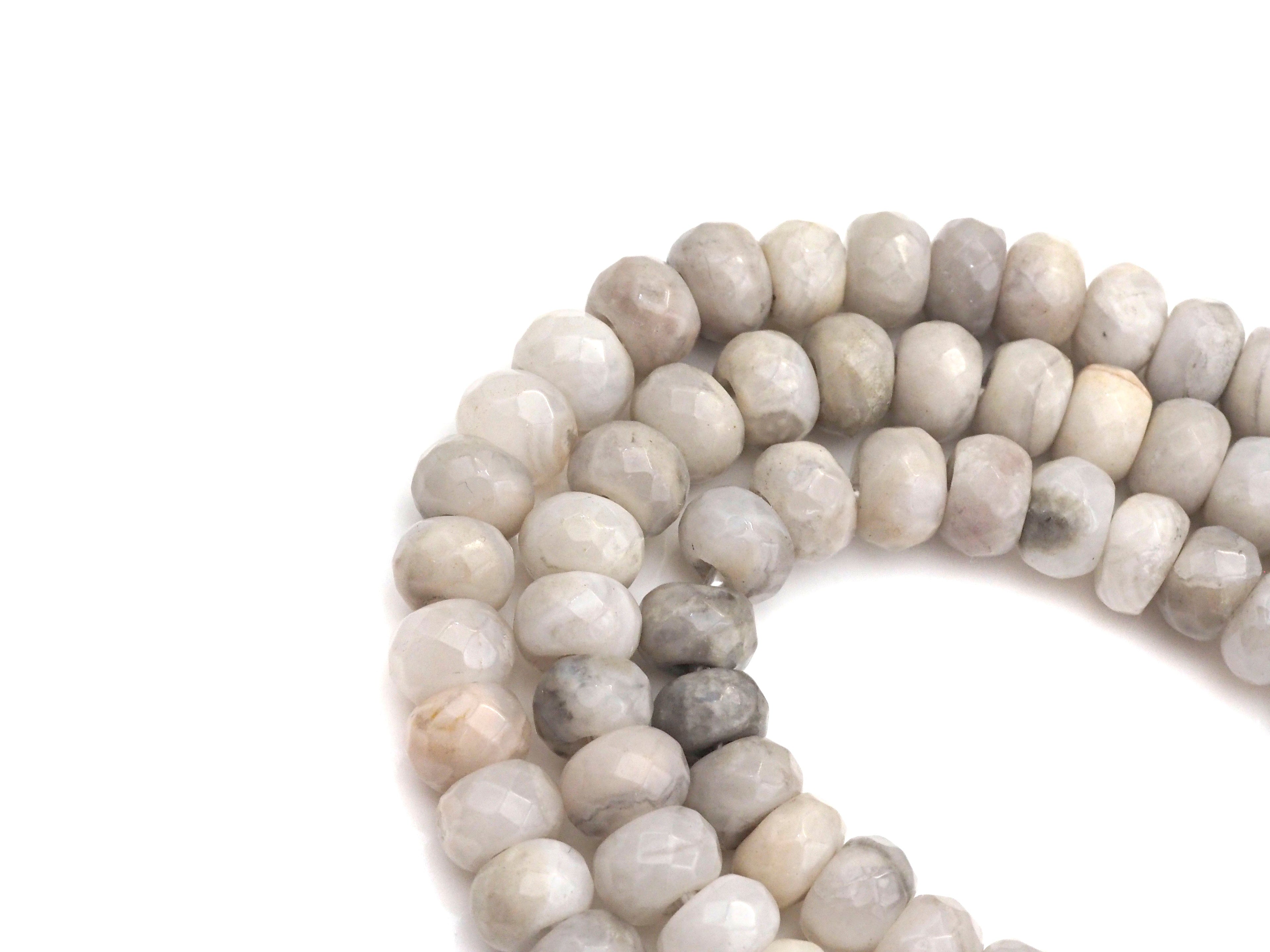 2mm Large Hole Natural White Lace Agate Beads, Rondelle Faceted 6x10mm/5x8mm, 8" Long Strands, sku#U734