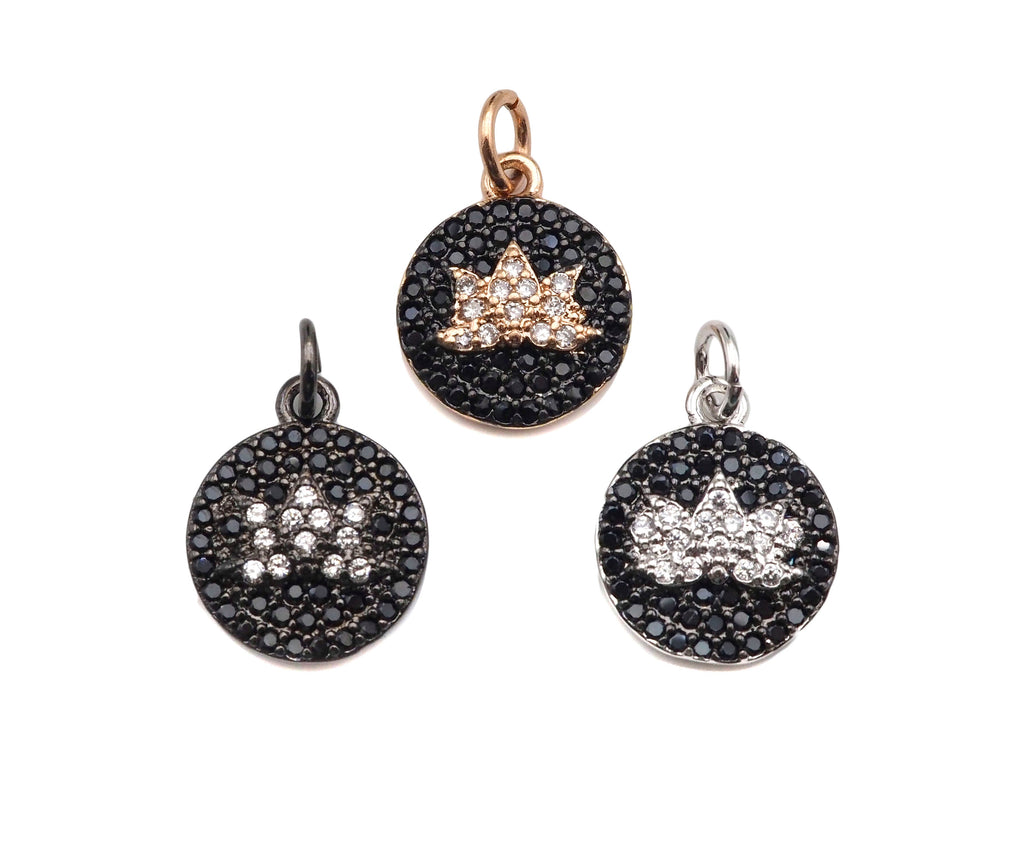 CZ Micro Pave Lotus Flower on Disc Round Charm/Pendant,ku#F1332C