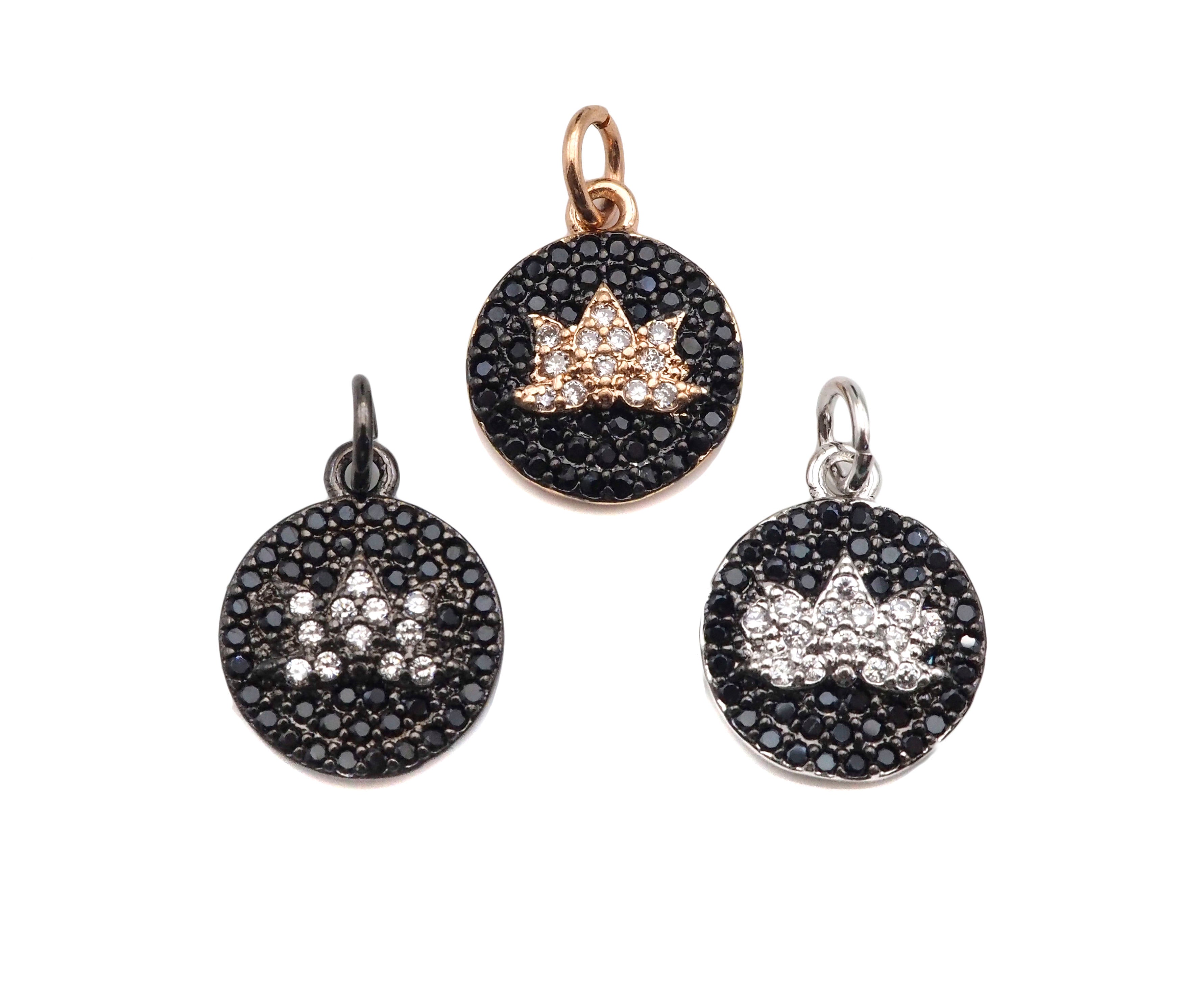 CZ Micro Pave Lotus Flower on Disc Round Charm/Pendant,ku#F1332C
