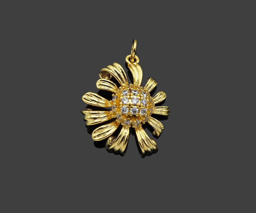 Gold Filled CZ Micro Pave Sun Flower Shape Pendant, 18K Gold Filled Flower Charm, Necklace Bracelet Charm Pendant, 21x18mm,Sku#Y471