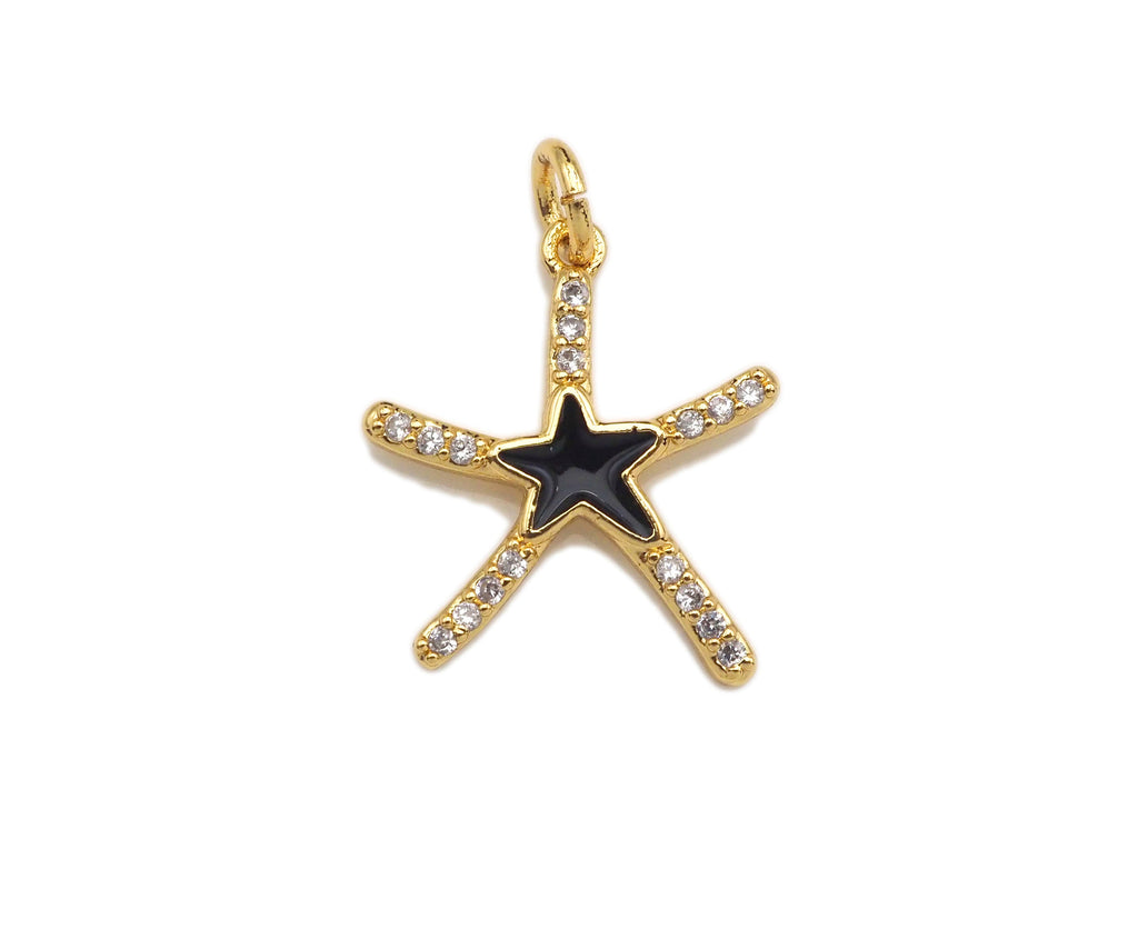 CZ Enamel Starfish Shape Charm, Gold/Silver Finish Enamel CZ Pave Star Fish Pendant, Pave Charm,16x18mm, sku#L323