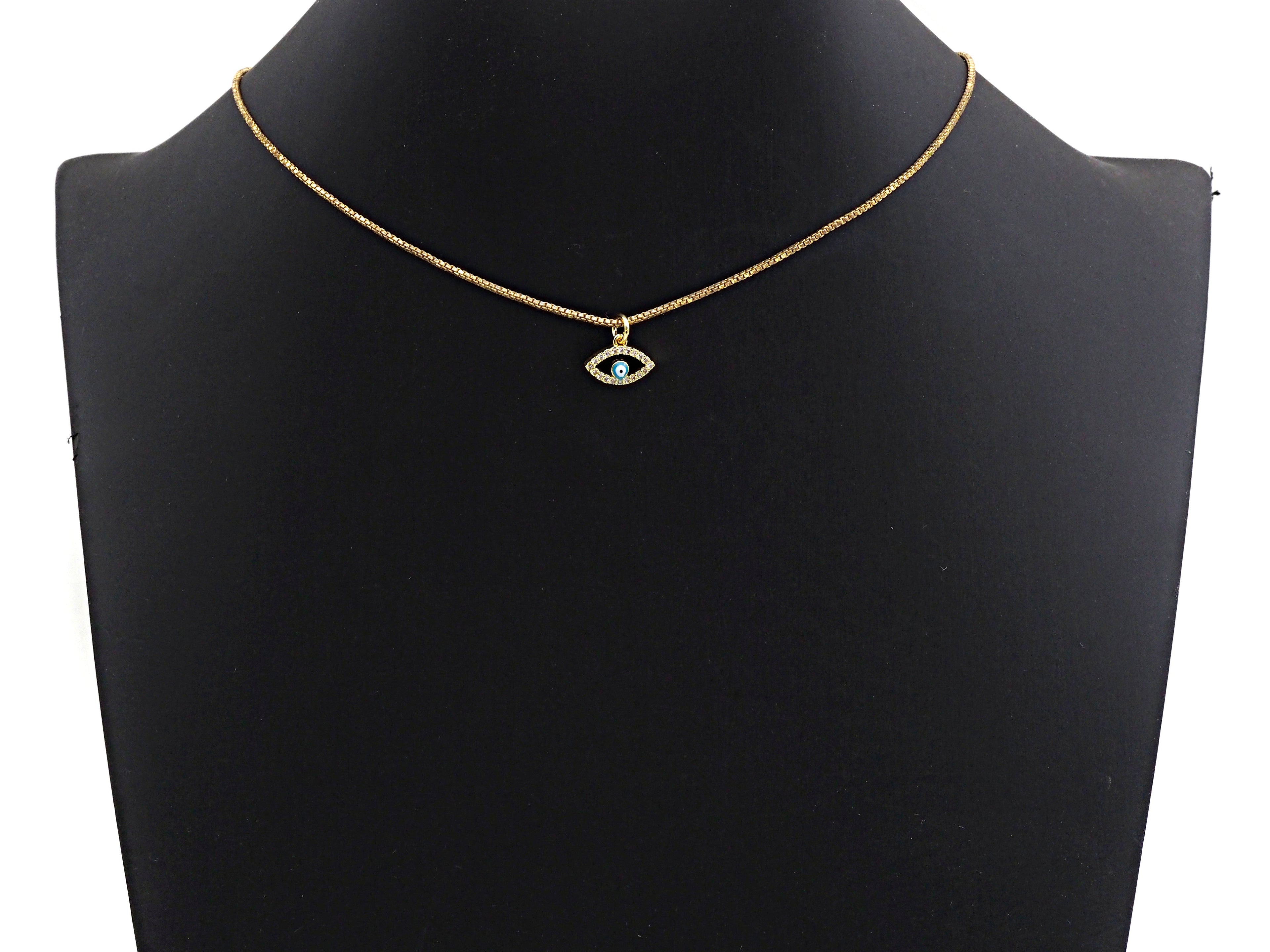Cute CZ Micro Pave Enamel Evil Eye Pendant/Charm, Gold Plated Tiny Eye Charm, 9x12mm, sku#Z775