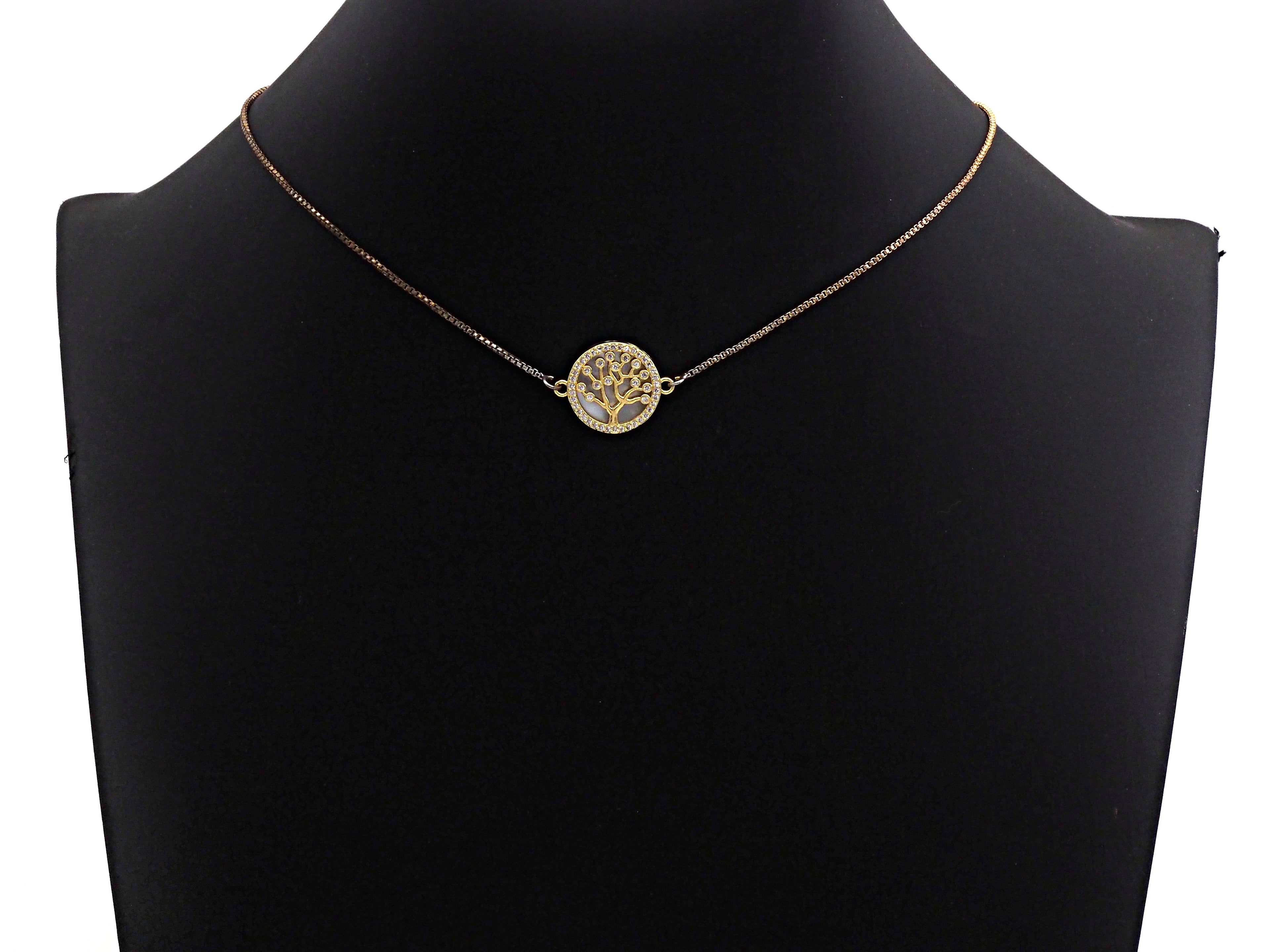 CZ Micro Pave Lucky Tree on Mother-of-pearl Connector, Cubic