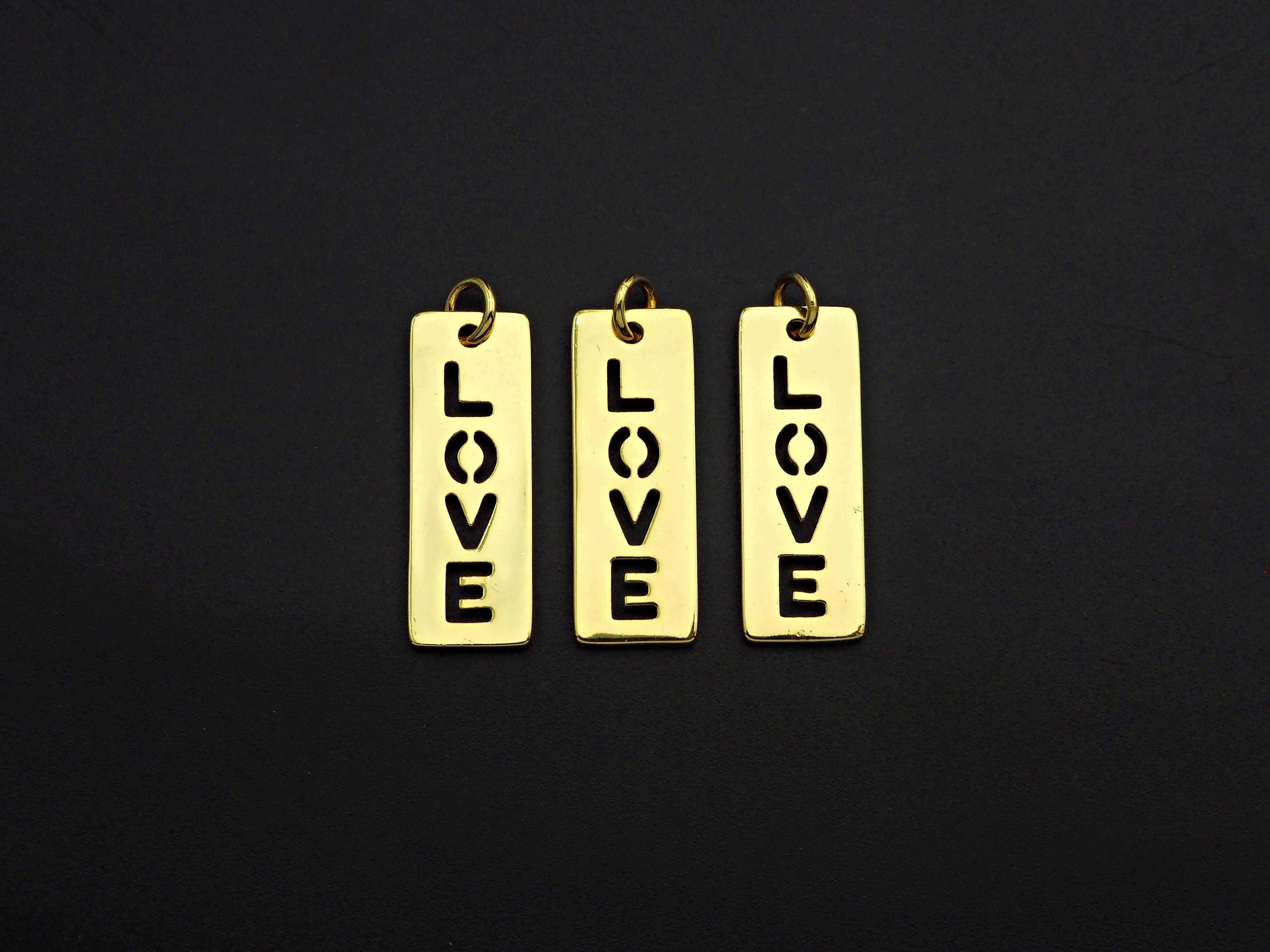 Hollow Out LOVE Long Bar Pendant, Rectangle Cubic Zirconia Pendant, DIY Mother's Day Gift, 11x29mm, Sku#F1100