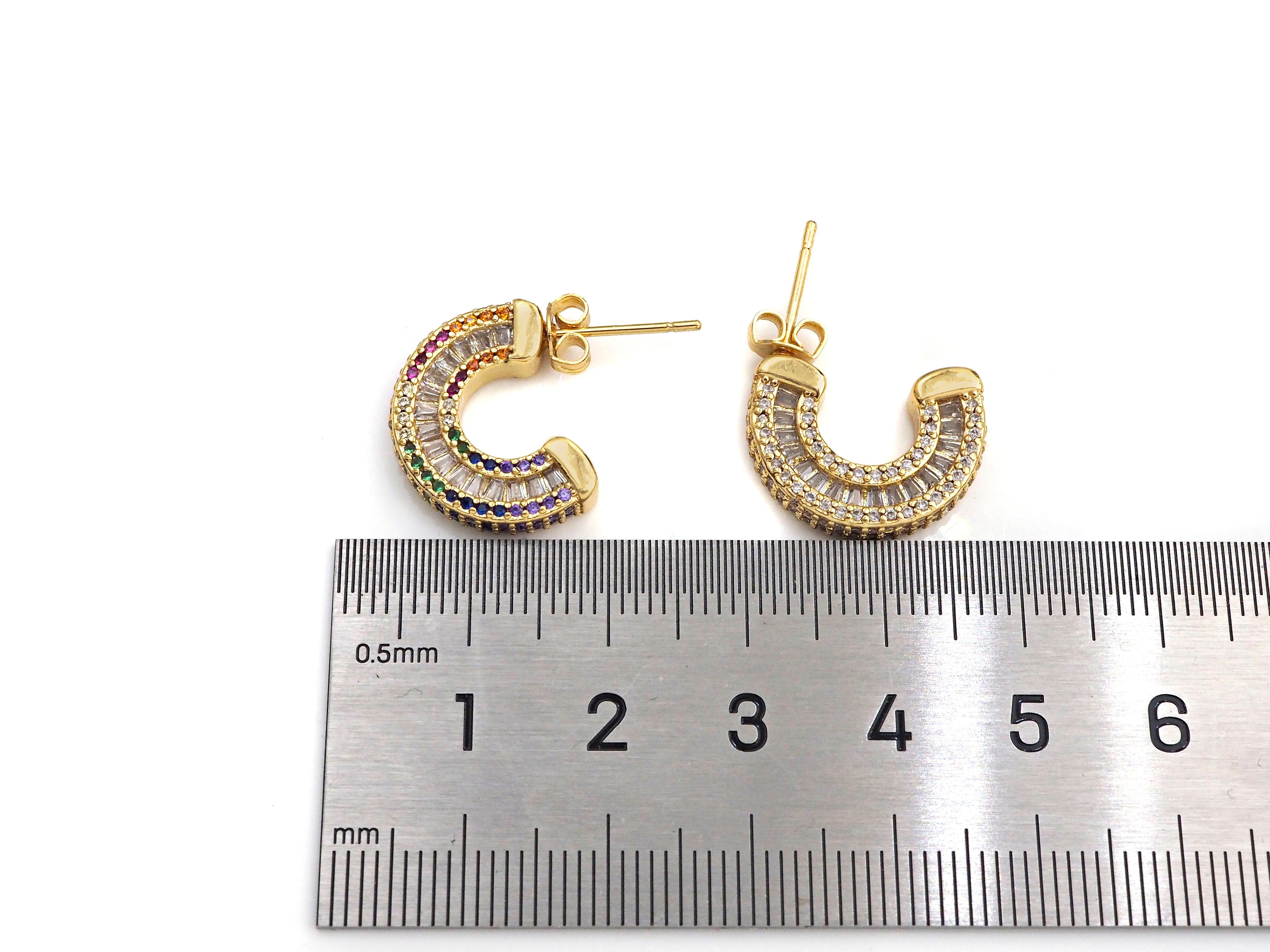 CZ Micro Pave Semicircle C Shape Earrings, sku#J229