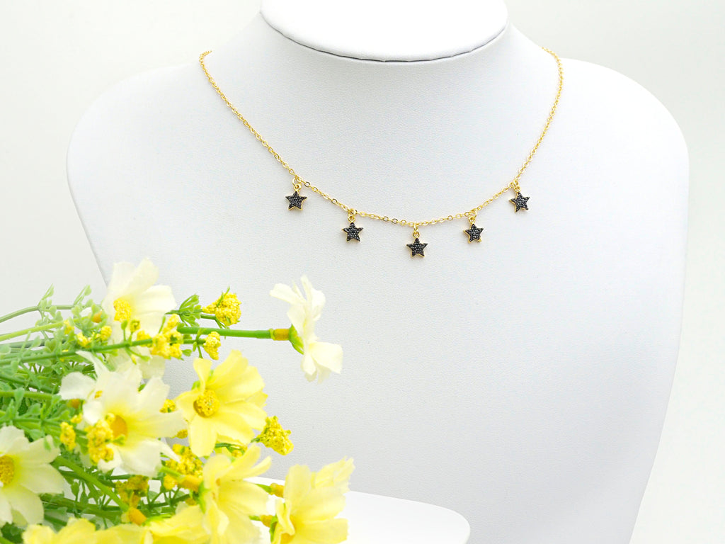 Dainty Gold Black Star Layering Necklace, Gold Necklace, Layering Necklace, Star Necklace, Choker Necklace, Mom Christmas Gift, sku# Z712