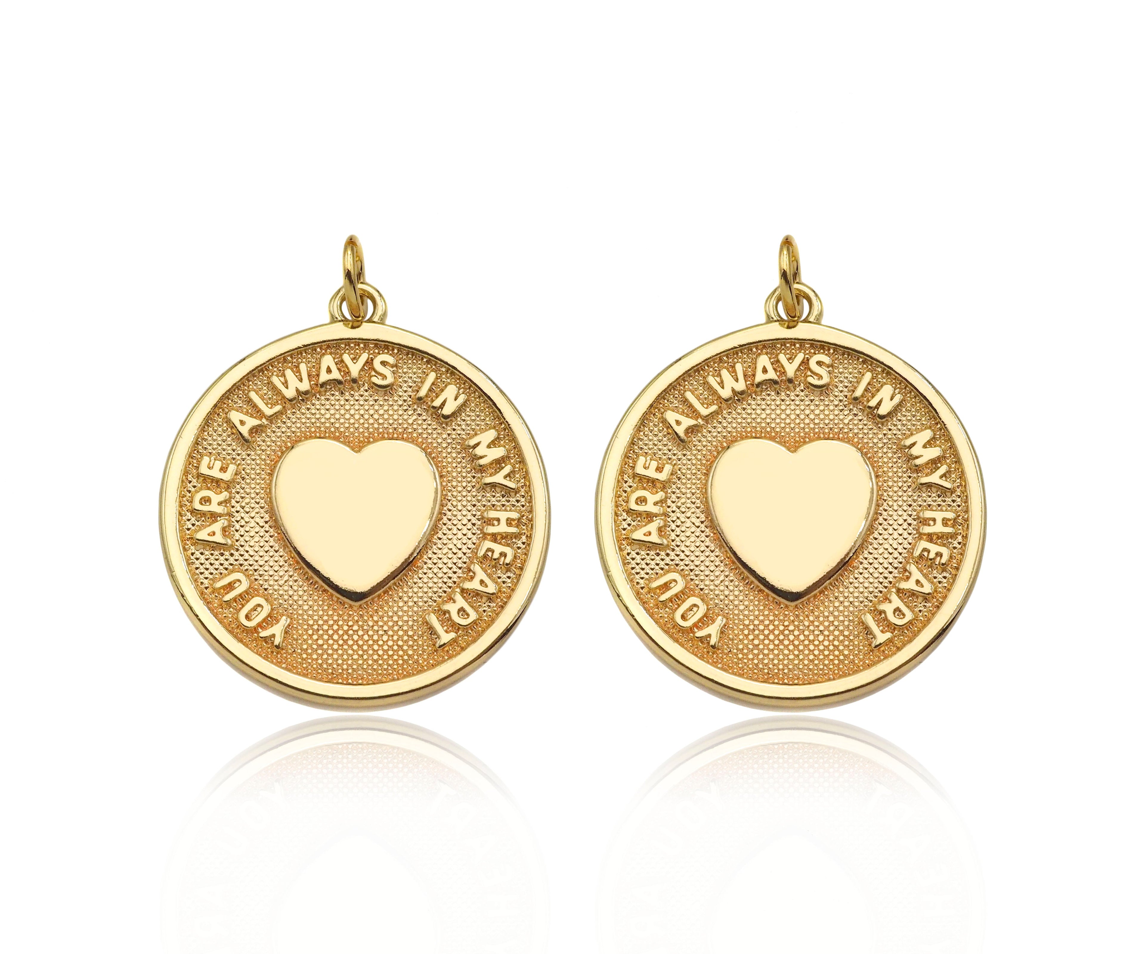 14K Gold Filled Heart On Round Medallion Pendant,SKU#LX03