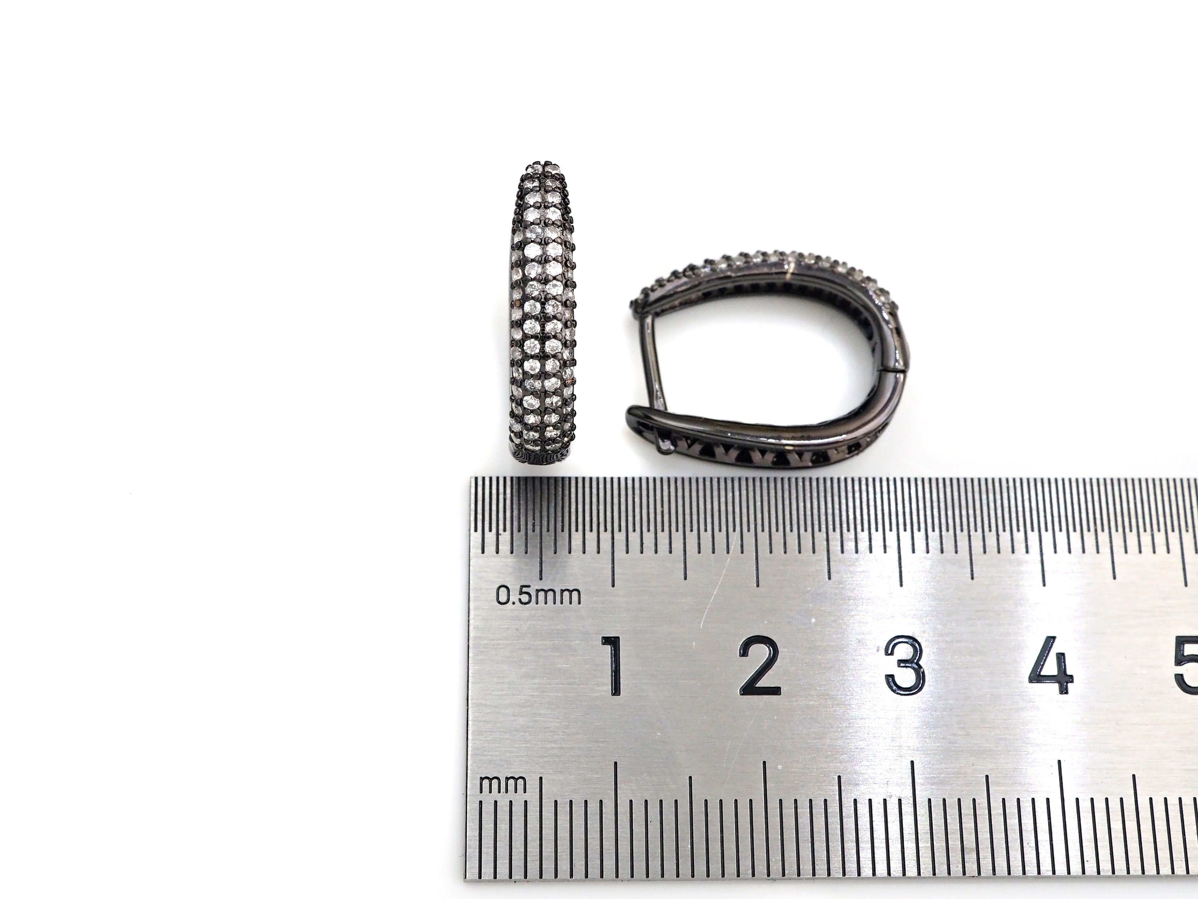 CZ Micro Pave Double Raw Huggie Earring, Leverback ear wires, cubic zirconia micro pave earrings, 5x20mm, sku#J243