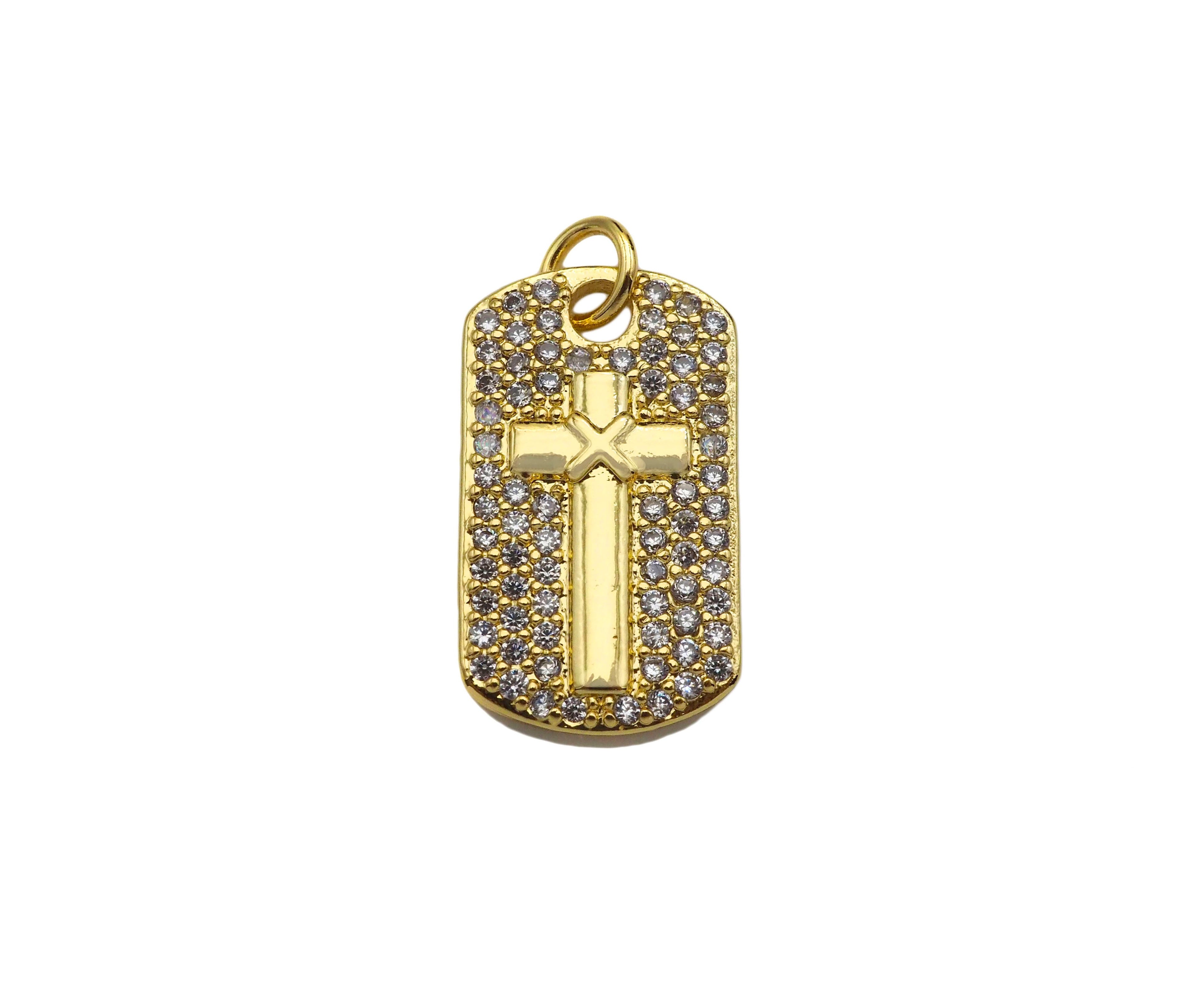 CZ Cross On Rectangle Shape Charm, Sku#LK198
