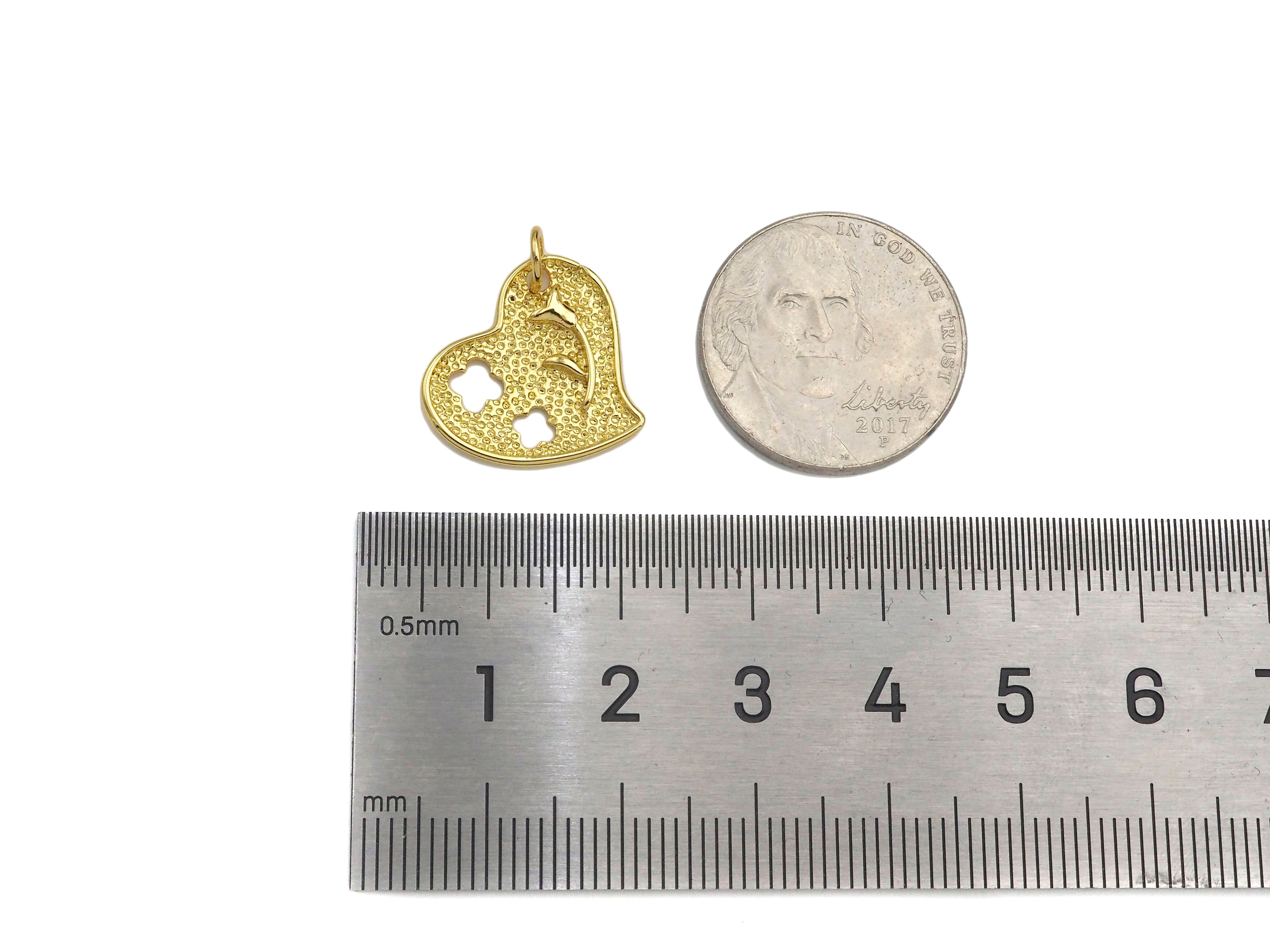 18K Dainty Gold Hollow Out Rose Flower Heart Shape Pendant, Sku#F1392C