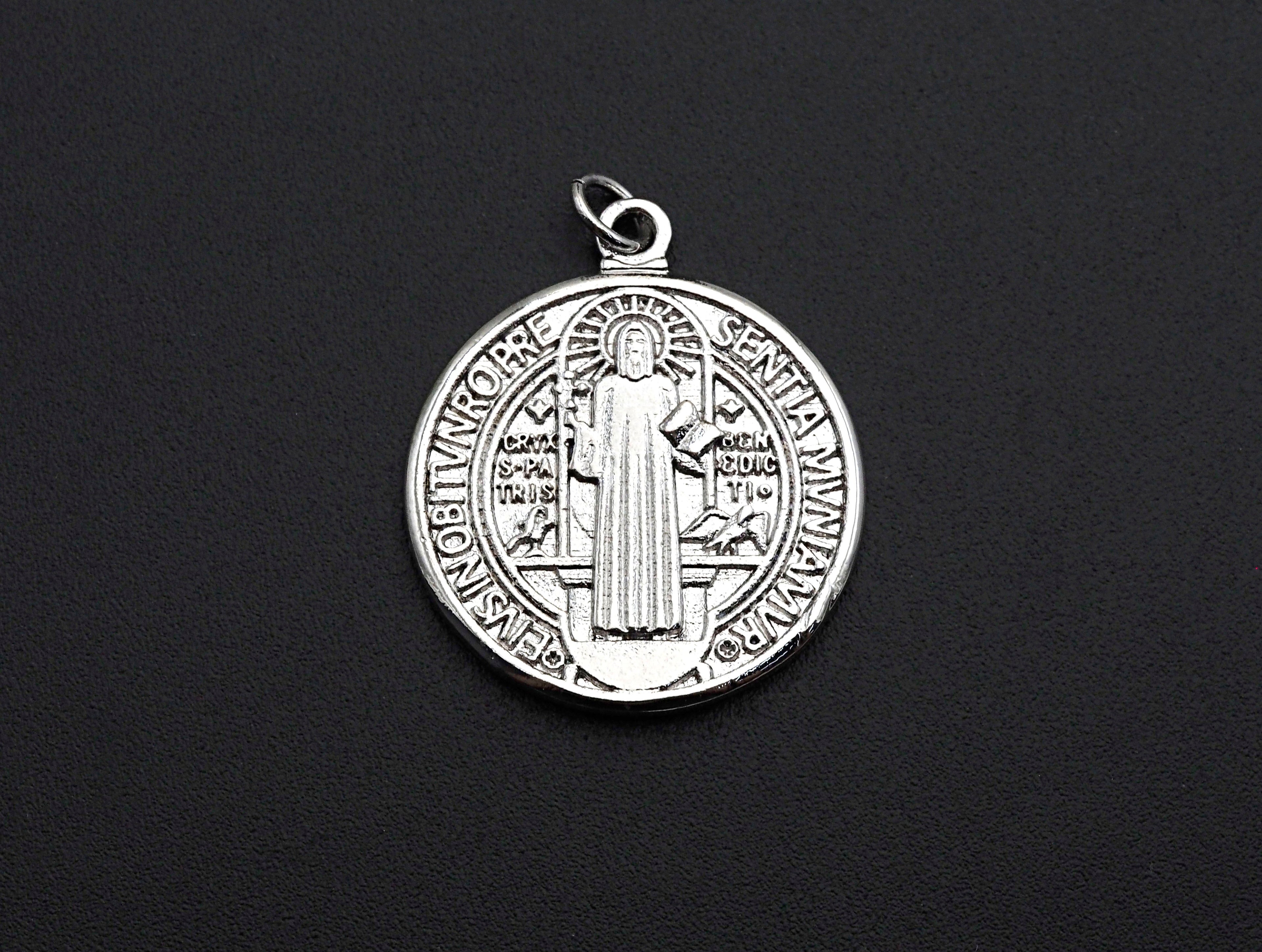 Saint St Benedict Medallion Protection Coin Pendant, Round Coin Pendant, Religious Pendant,Gold/Silver Tone, 25x29mm, Sku#Z726